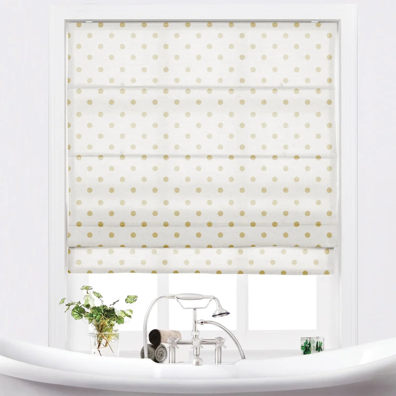 Stefana Silber Printed Cordless Roman Shade-Wooden Headrail