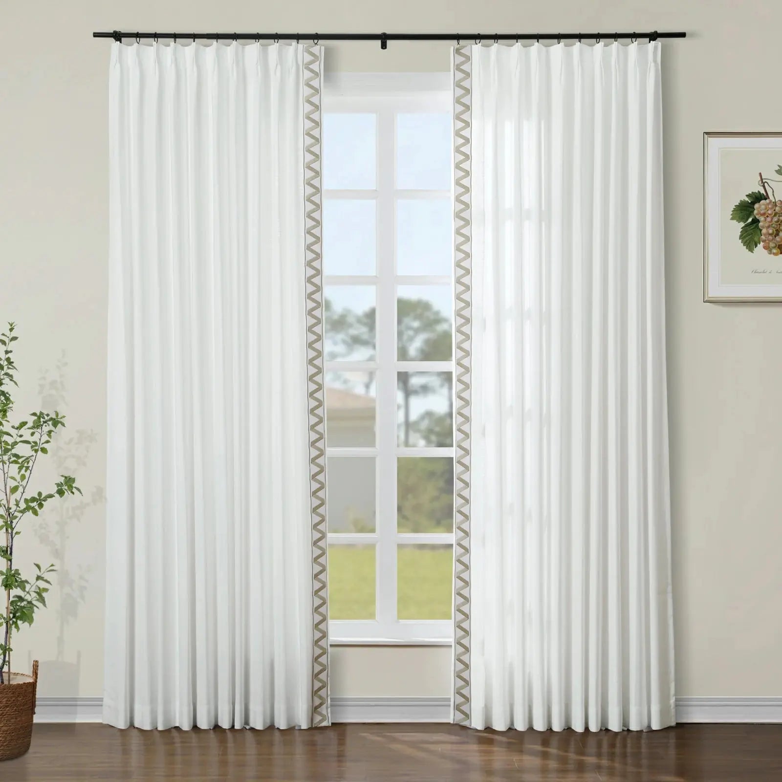 Liz Linen Curtains with Border Trim (Sold per Pair) SLIDINGCURTAIN