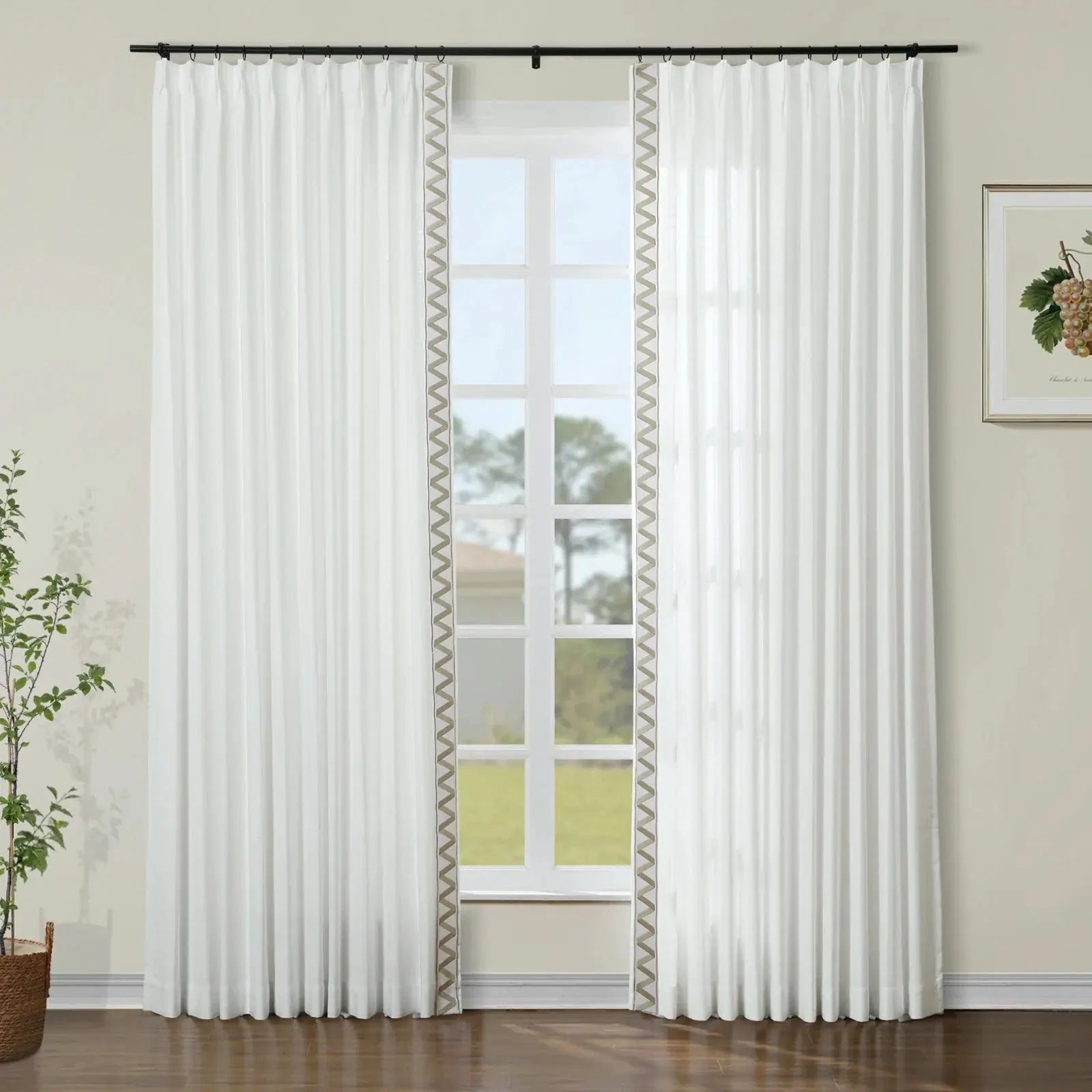 Jawara Luxury Linen Cotton Curtains with Border Trim (Sold per Pair)