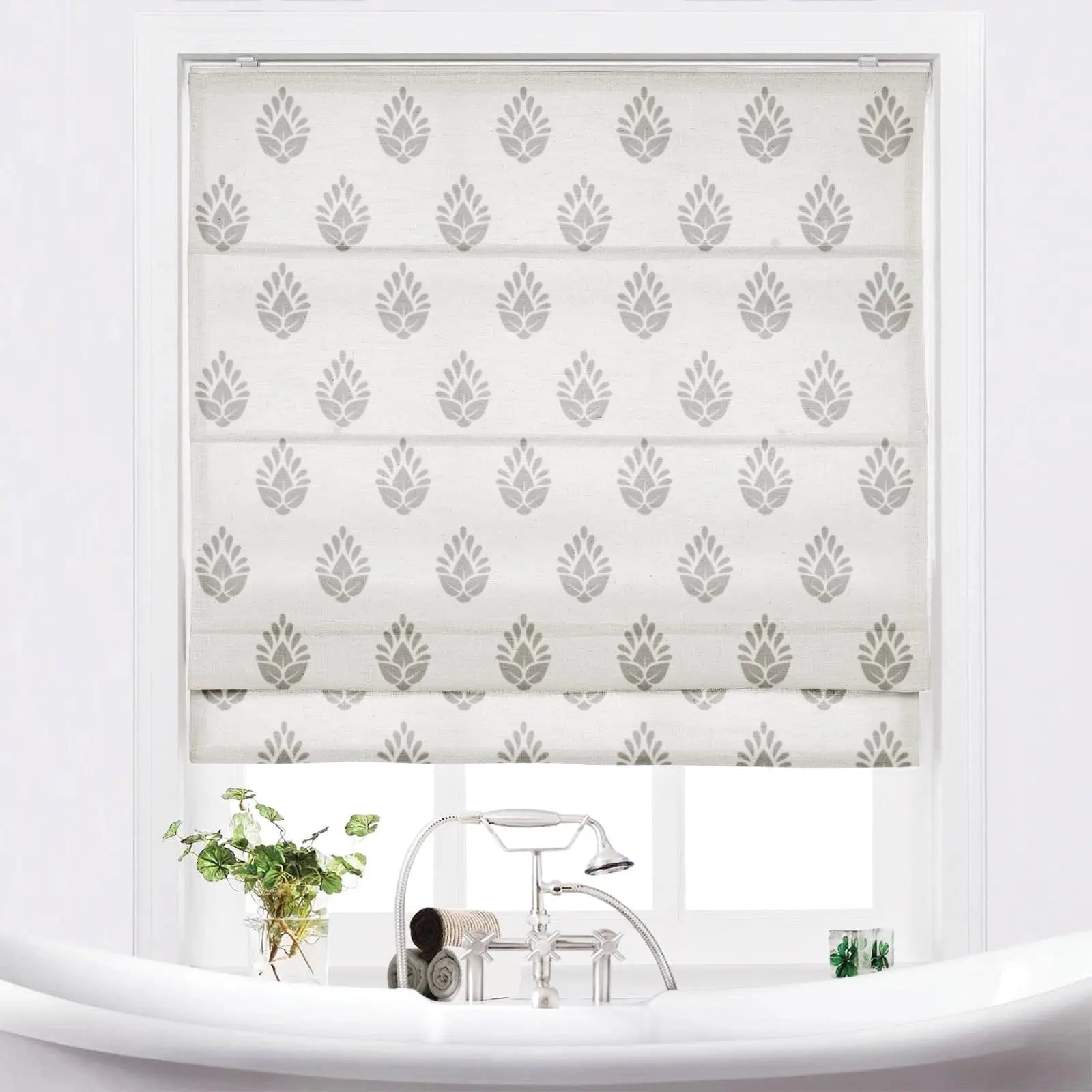 Stefana Silber Printed Cordless Roman Shade SLIDINGCURTAIN