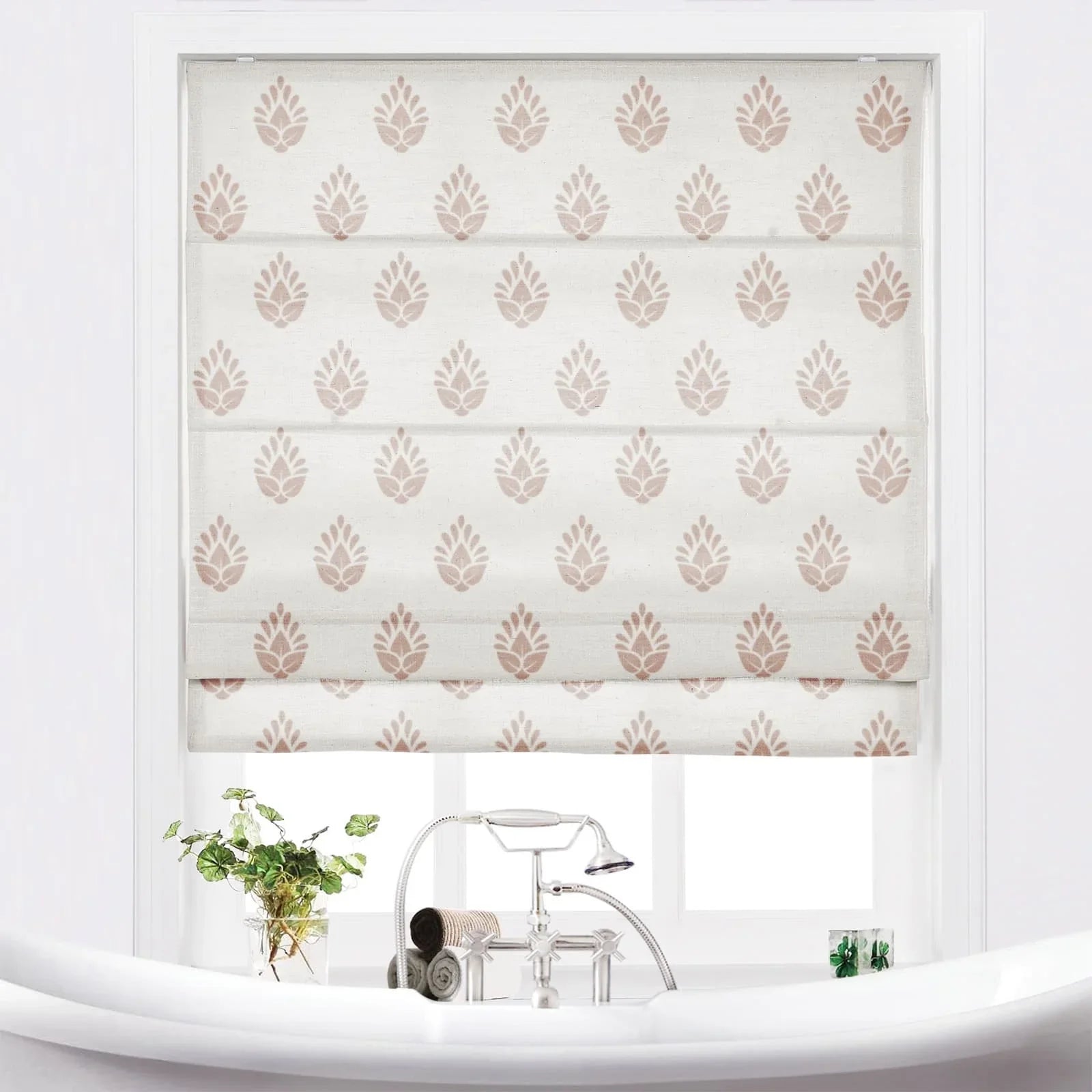 Stefana Silber Printed Cordless Roman Shade-Wooden Headrail SLIDINGCURTAIN