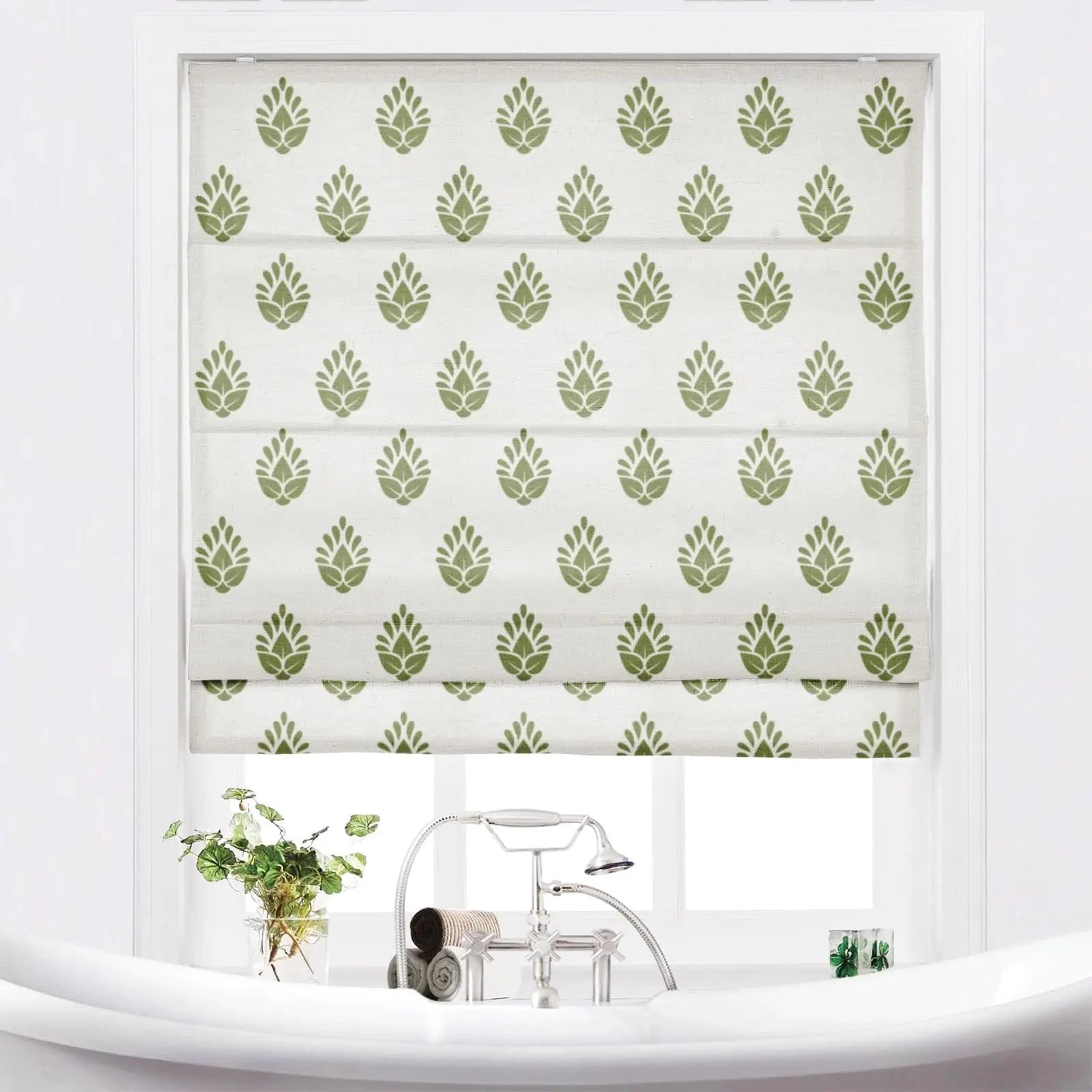 Stefana Silber Printed Cordless Roman Shade SLIDINGCURTAIN