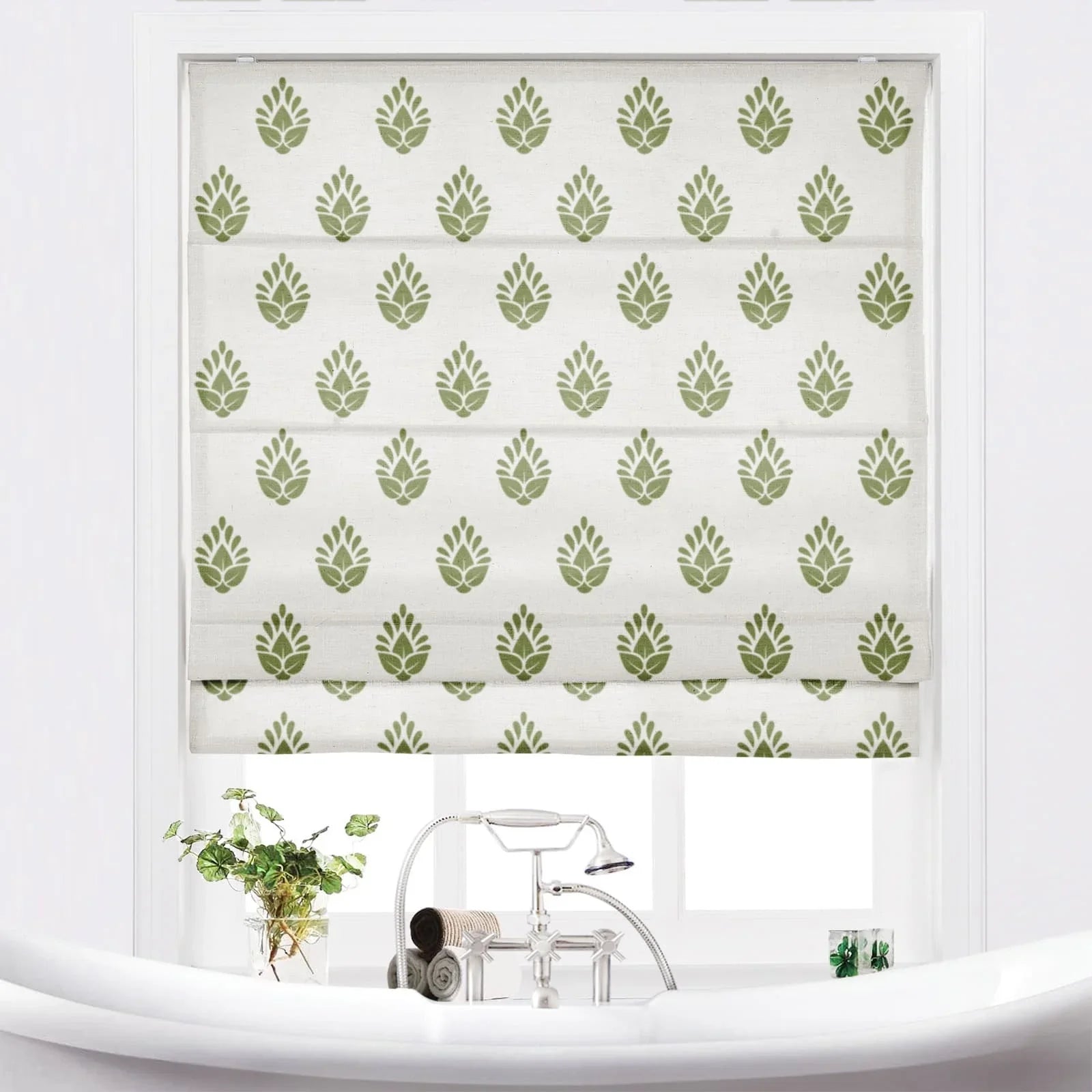 Stefana Silber Printed Cordless Roman Shade-Wooden Headrail SLIDINGCURTAIN