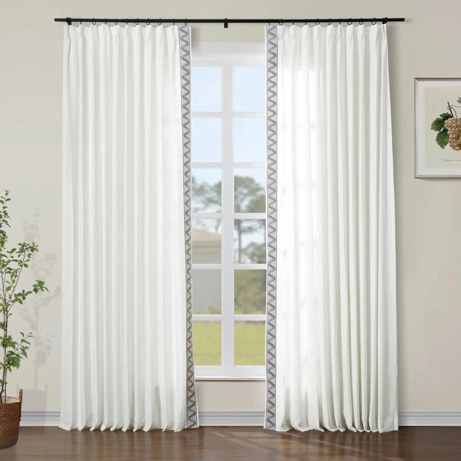 Liz Linen Curtains with Border Trim (Sold per Pair)