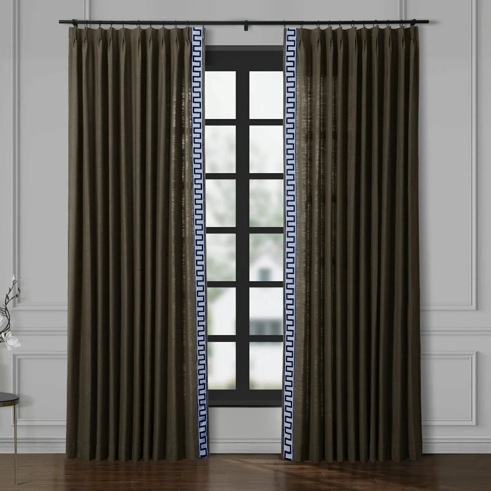 Liz Linen Curtains with Border Trim (Sold per Pair) SLIDINGCURTAIN