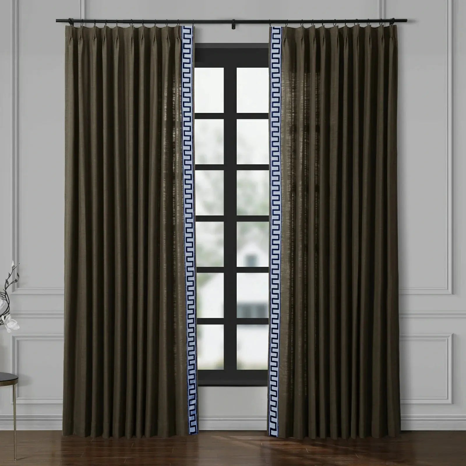 Jawara Luxury Linen Cotton Curtains with Border Trim (Sold per Pair)