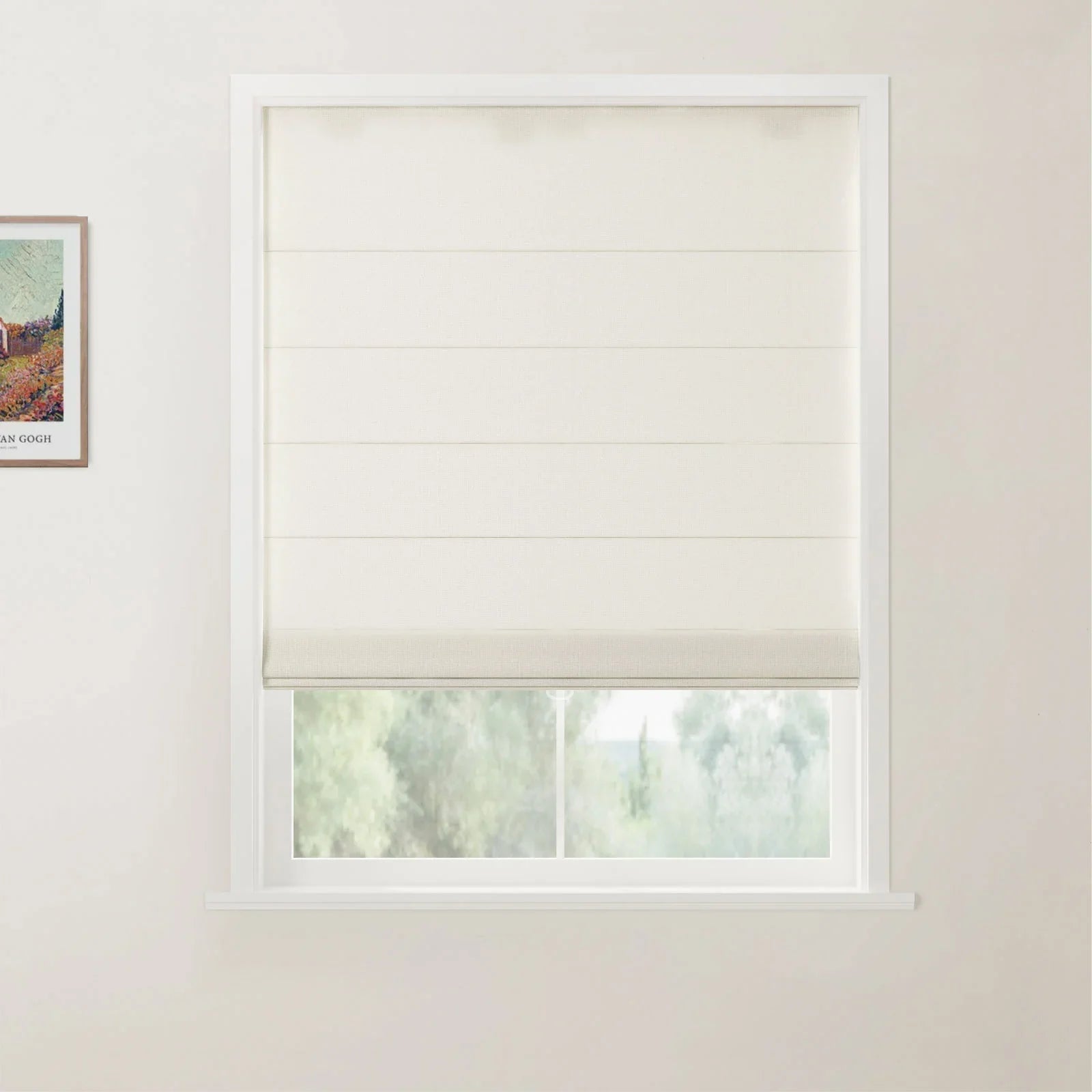 Ron Linen Cotton Back Slat Roman Shades Cordless