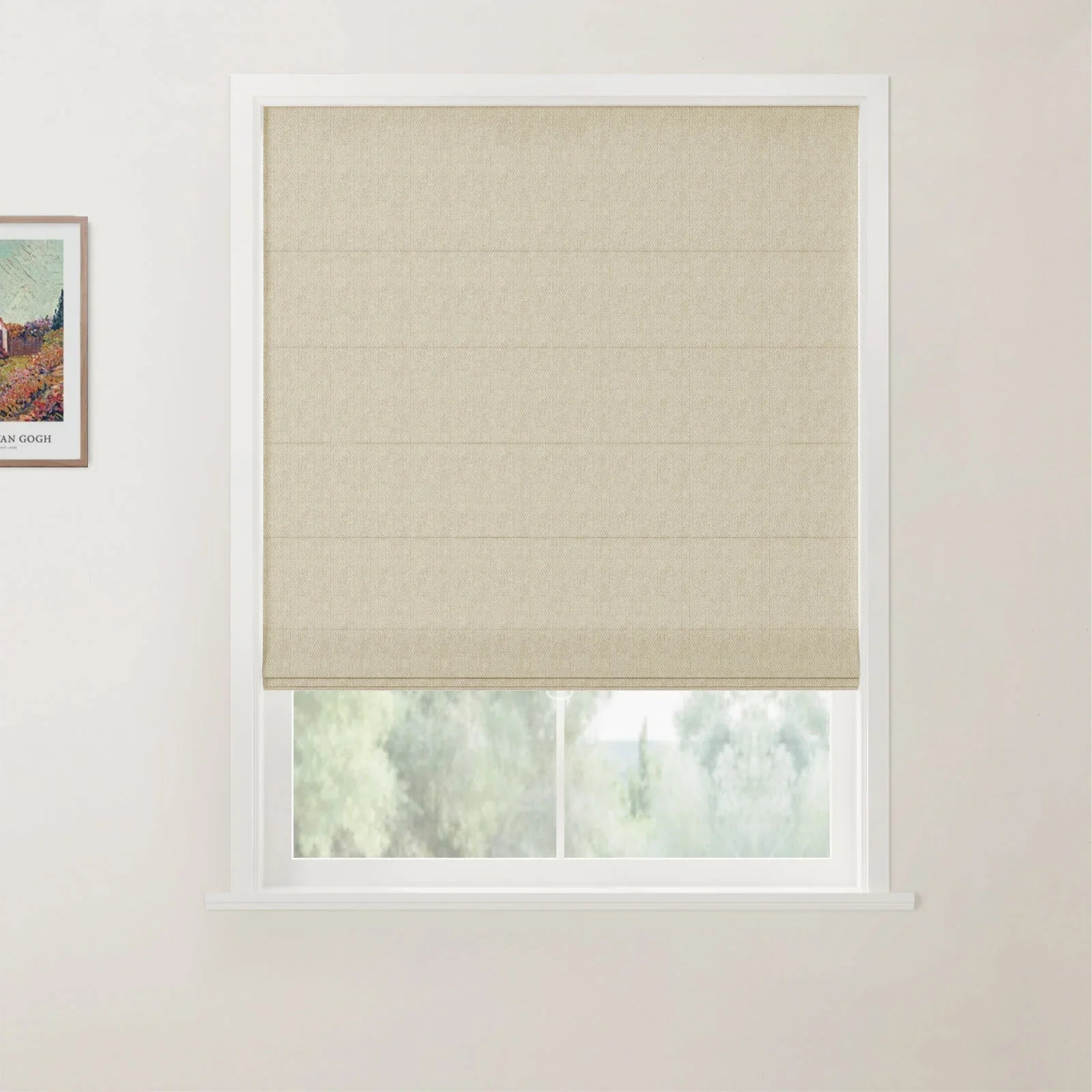 Ron Linen Cotton Back Slat Roman Shades Cordless