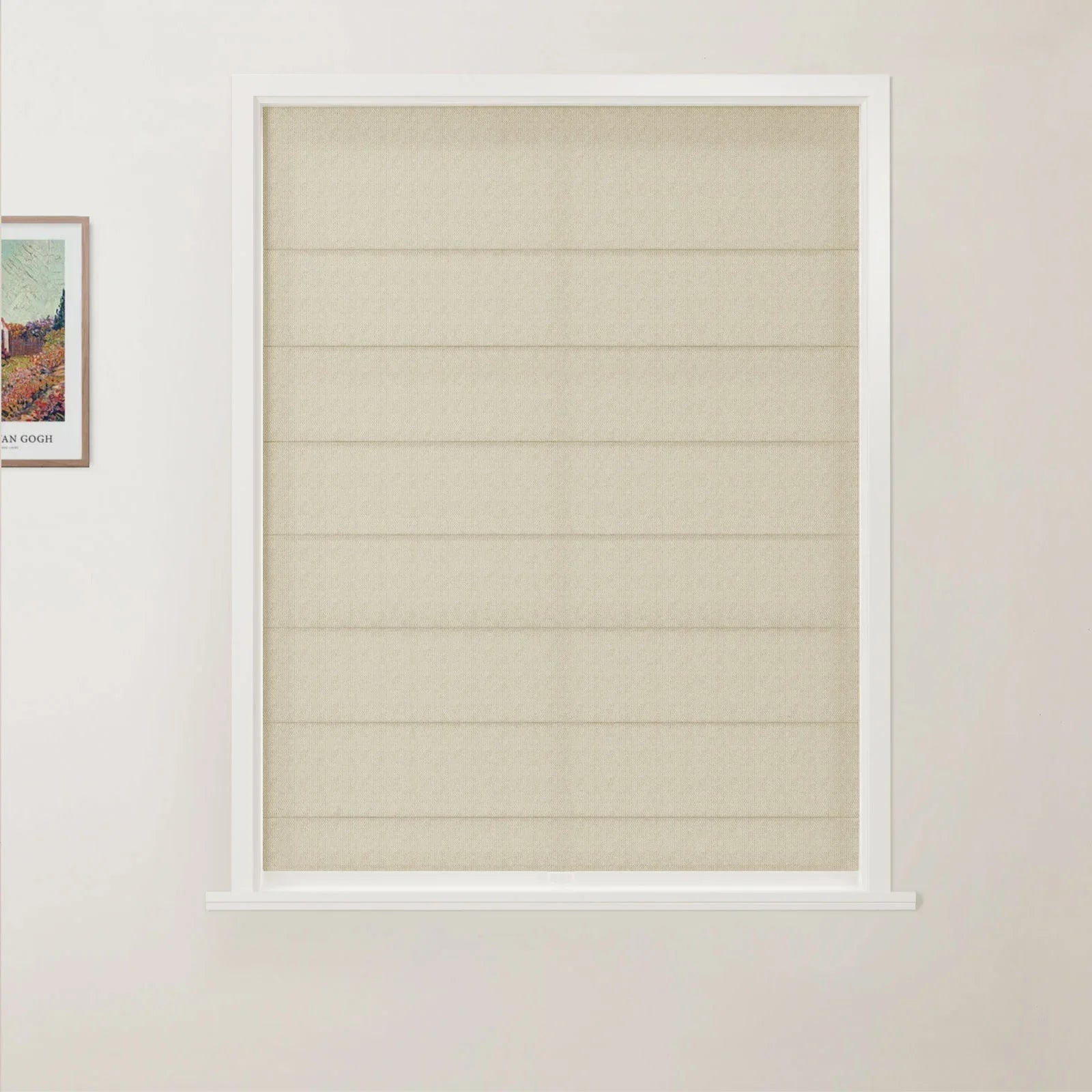 Ron Linen Cotton Back Slat Roman Shades Cordless