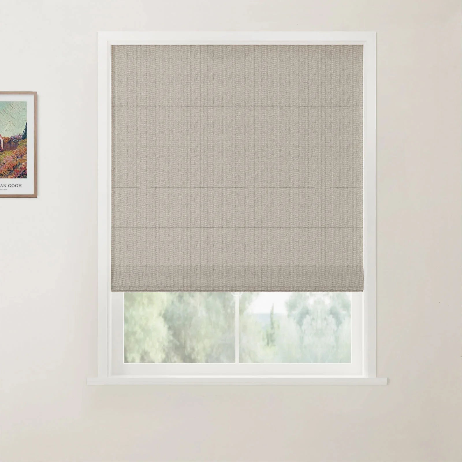 Ron Linen Cotton Back Slat Roman Shades Cordless