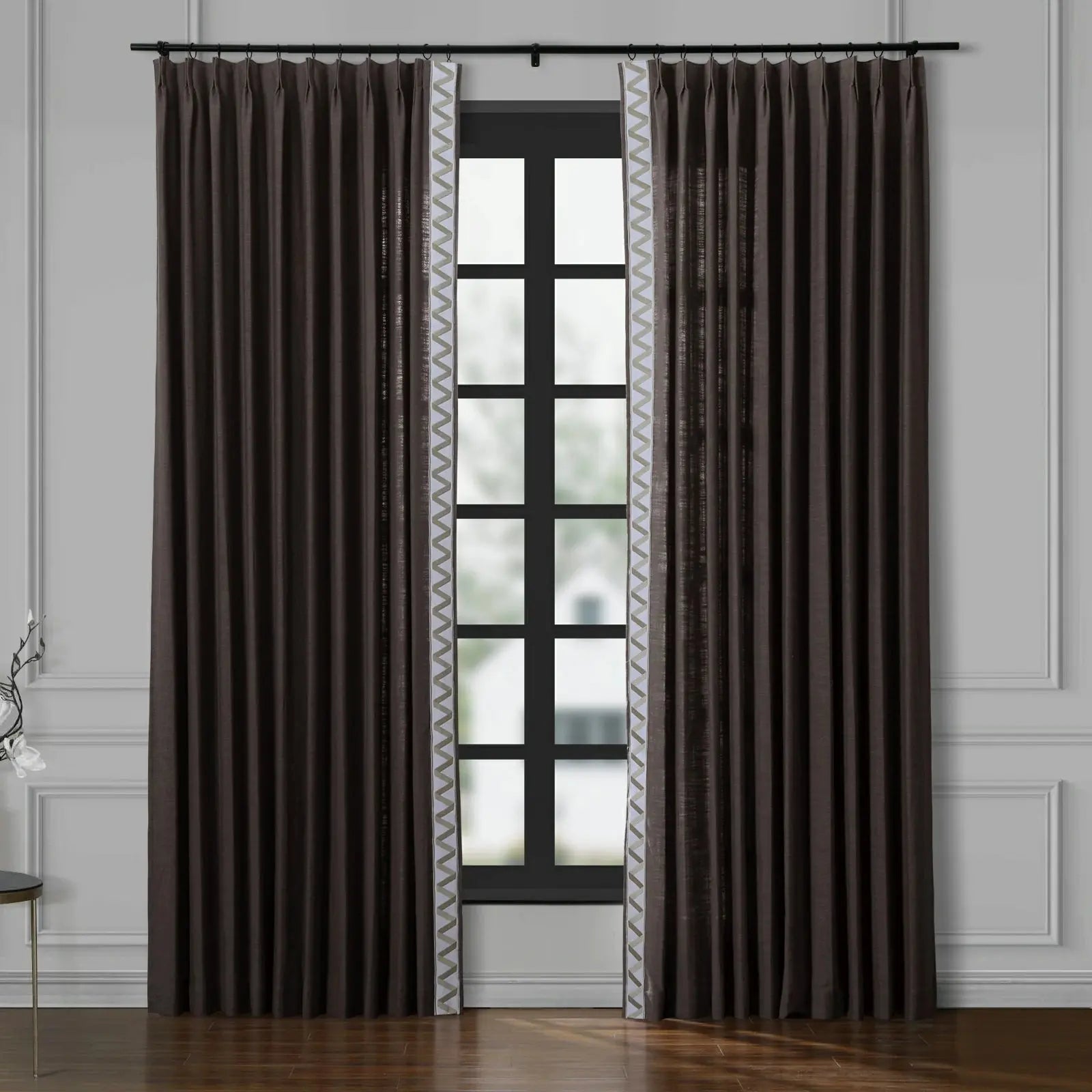 Liz Linen Curtains with Border Trim (Sold per Pair) SLIDINGCURTAIN