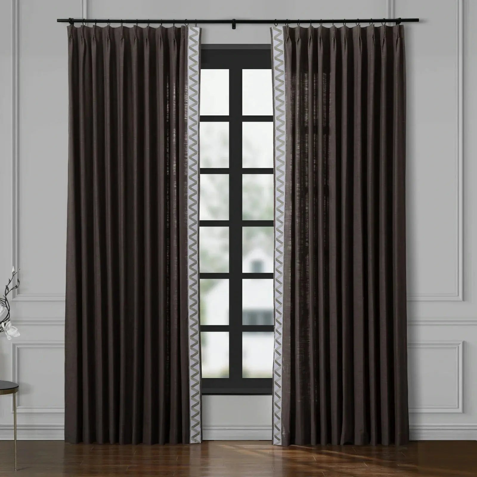 Jawara Luxury Linen Cotton Curtains with Border Trim (Sold per Pair)