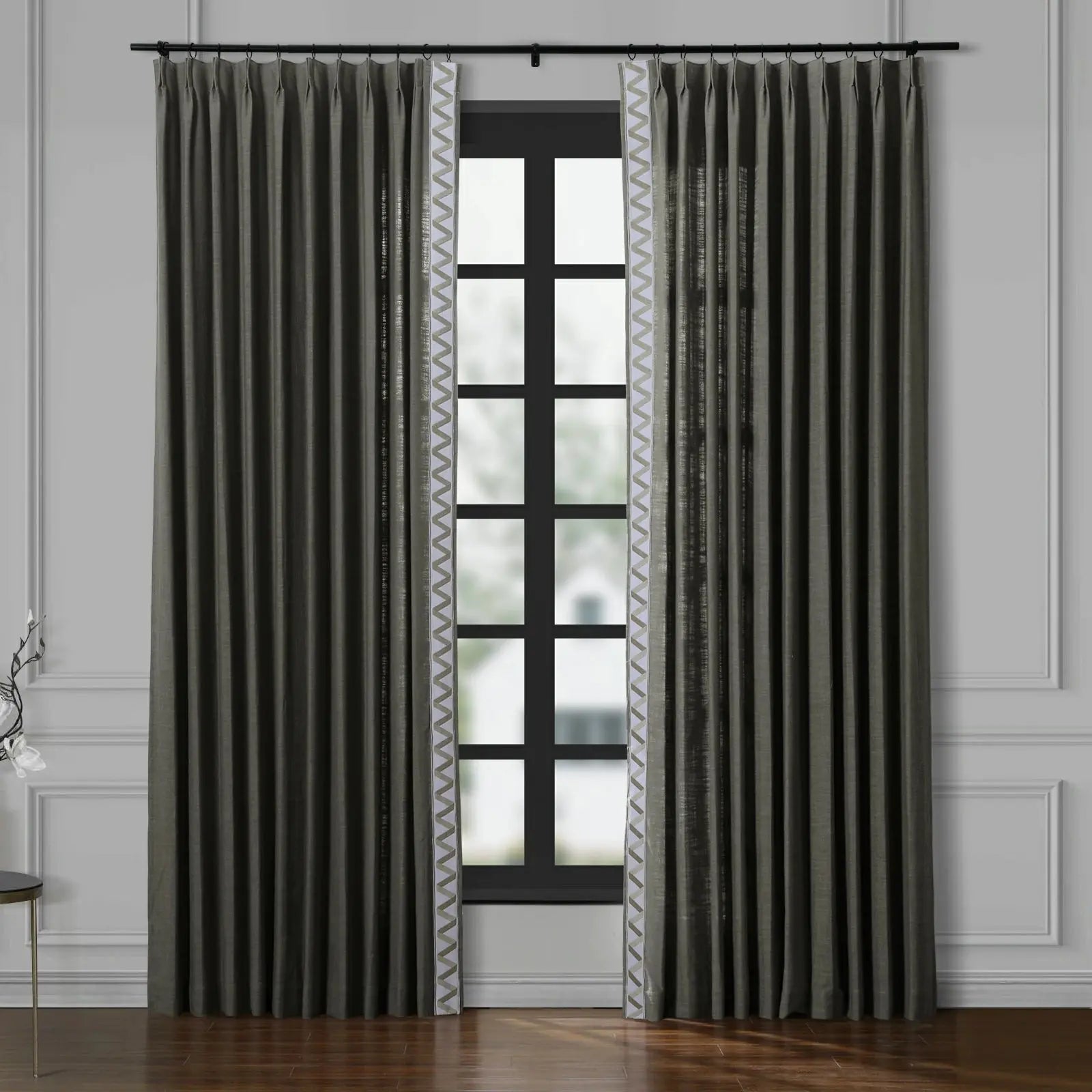 Liz Linen Curtains with Border Trim (Sold per Pair) SLIDINGCURTAIN