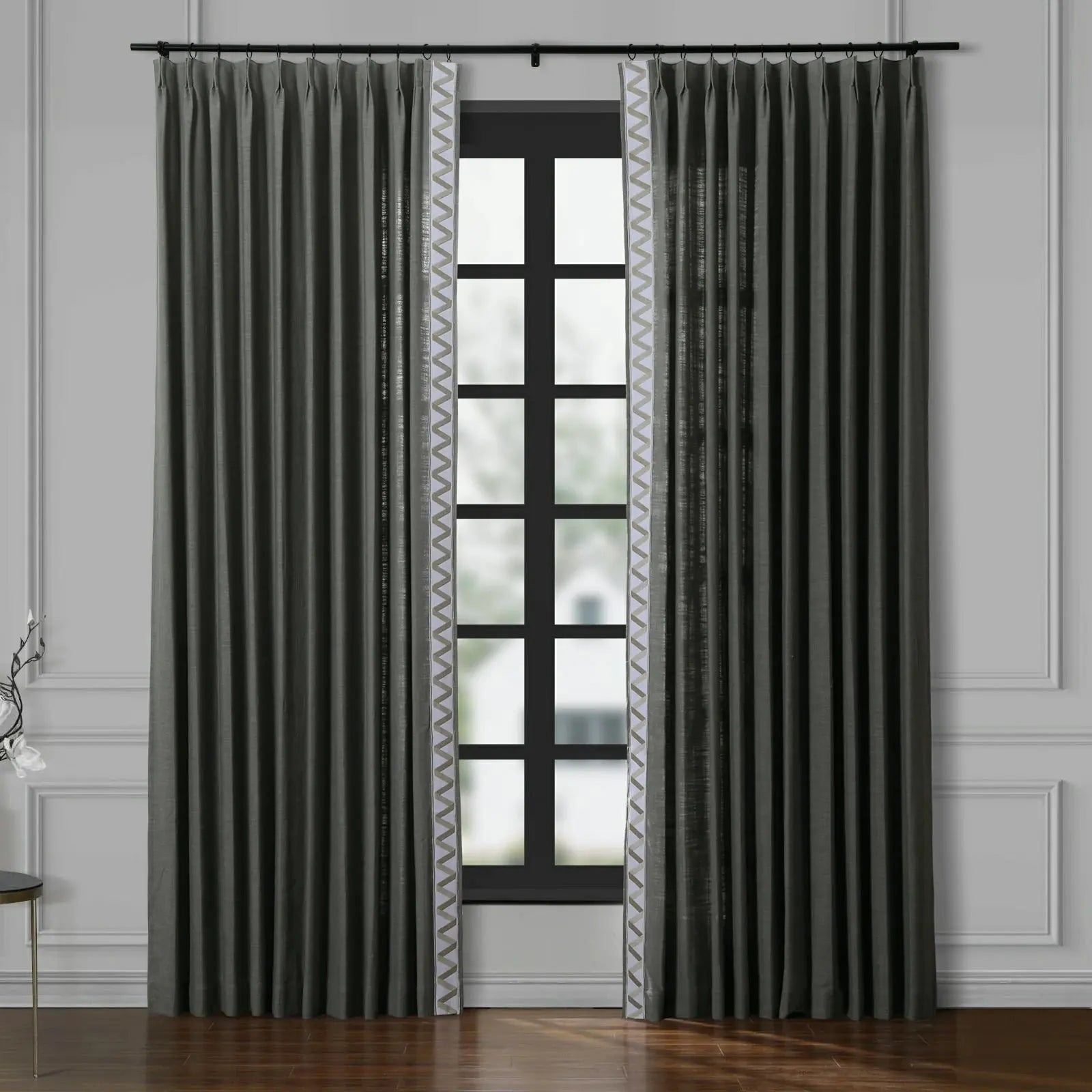 Liz Linen Curtains with Border Trim (Sold per Pair) SLIDINGCURTAIN