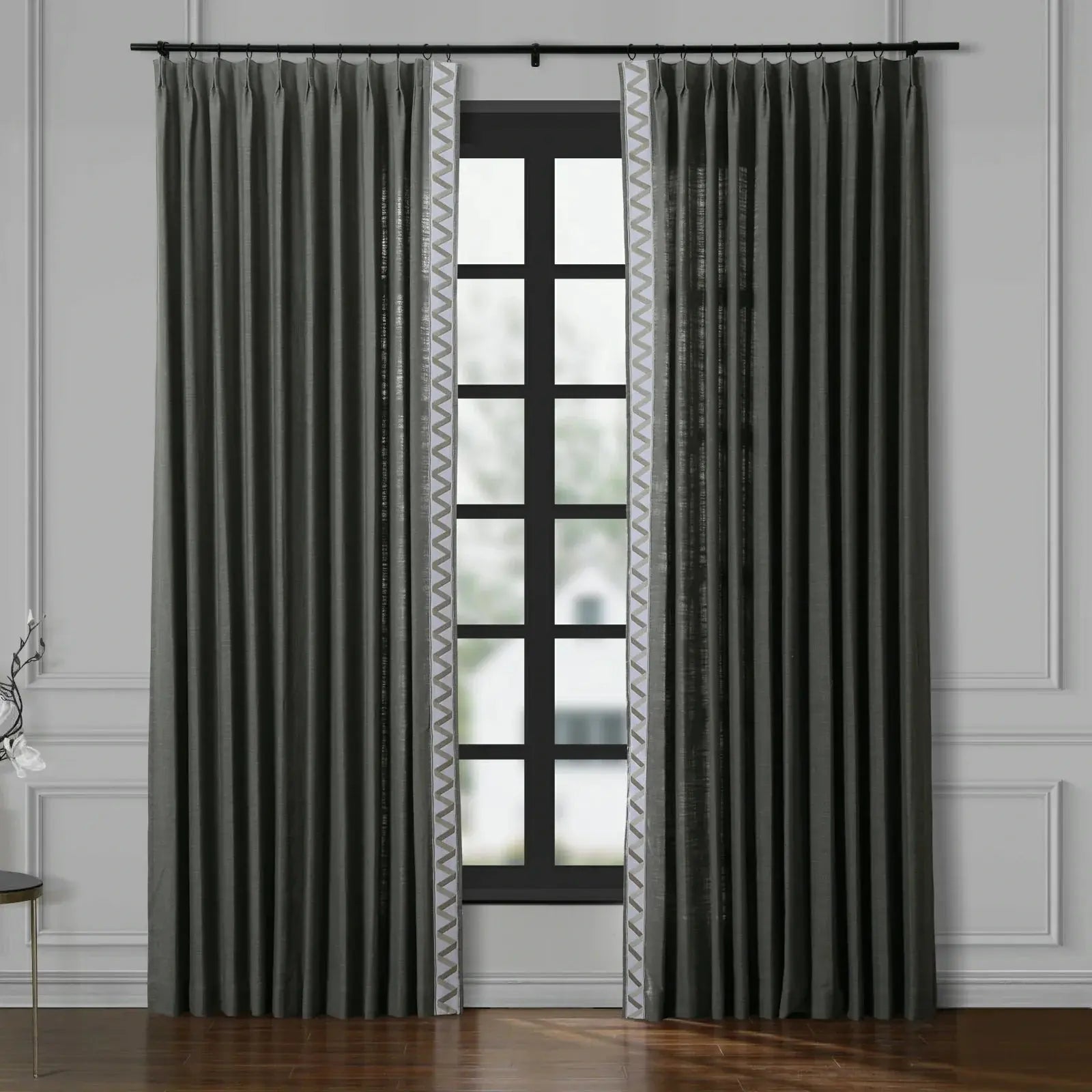 Jawara Luxury Linen Cotton Curtains with Border Trim (Sold per Pair)