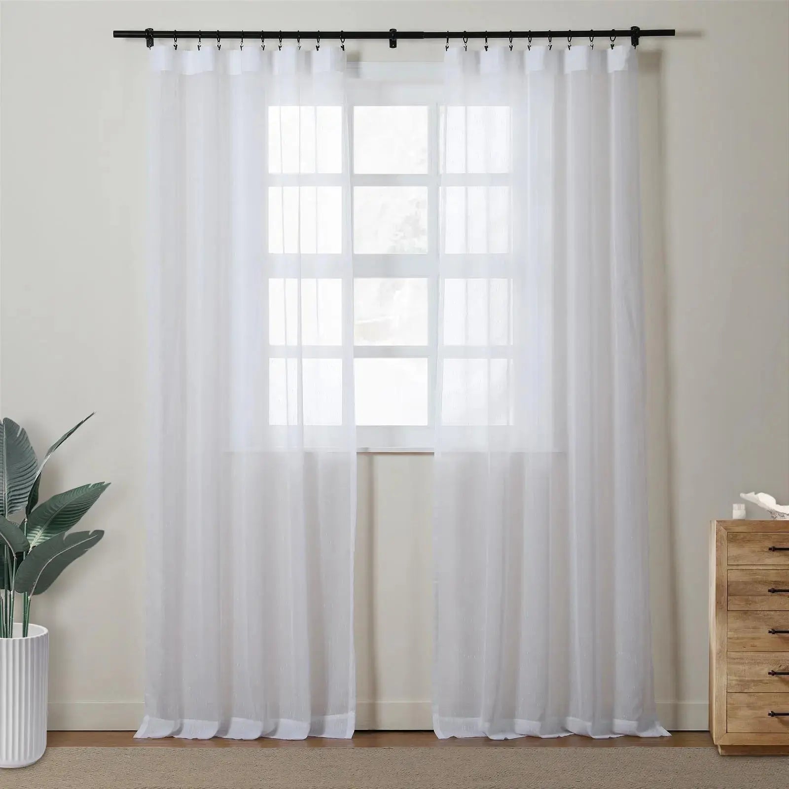 Florida Embossed White Semi Sheer Curtain Pleated