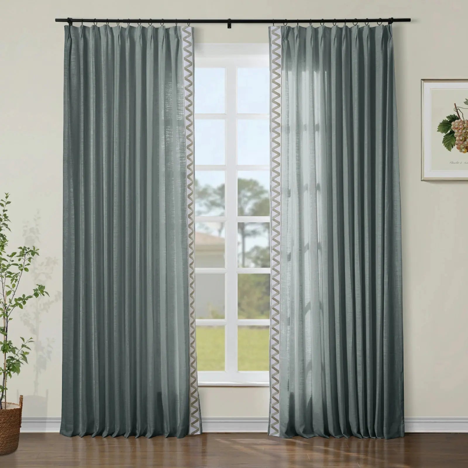 Liz Linen Curtains with Border Trim (Sold per Pair) SLIDINGCURTAIN