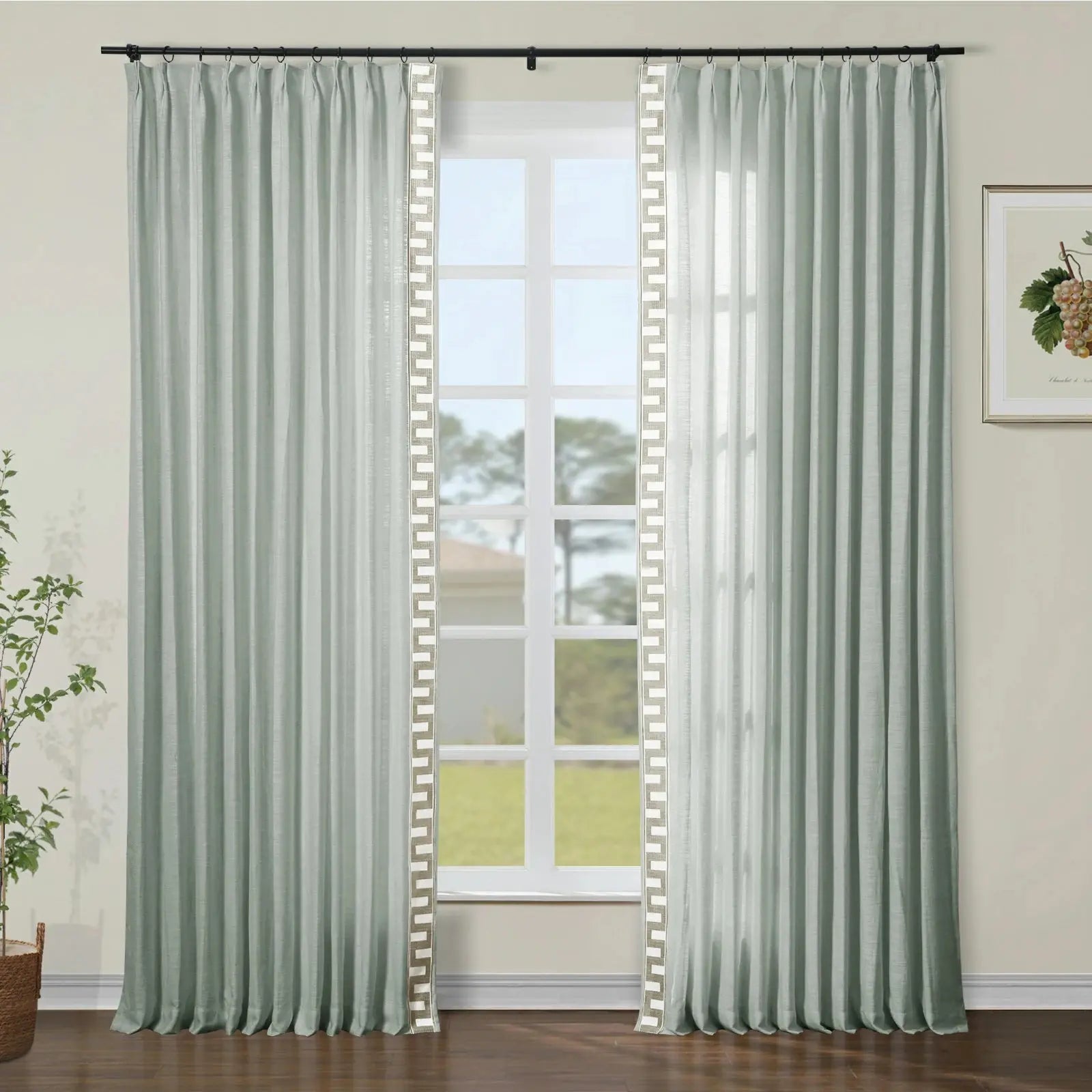 Liz Linen Curtains with Border Trim (Sold per Pair) SLIDINGCURTAIN