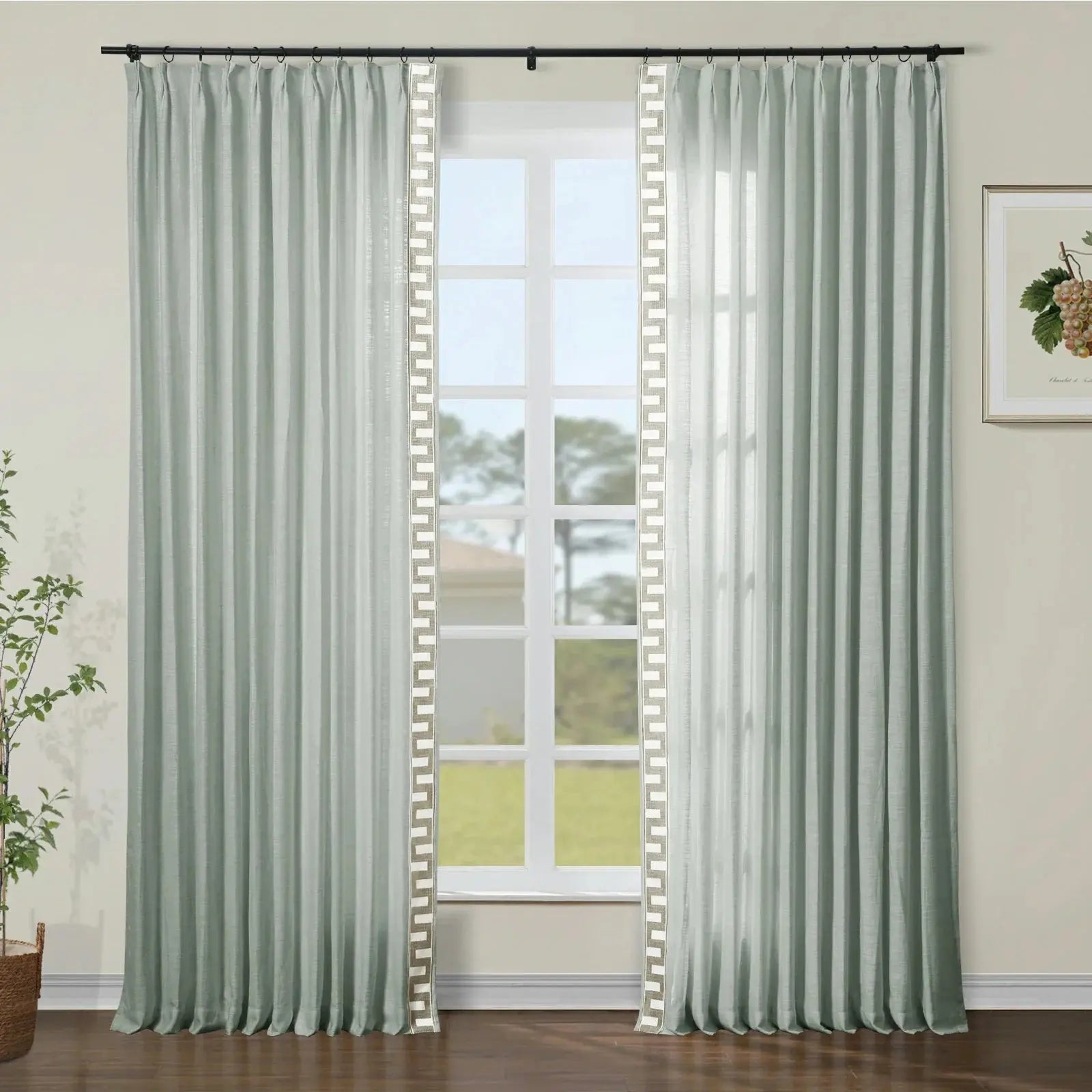 Jawara Luxury Linen Cotton Curtains with Border Trim (Sold per Pair)