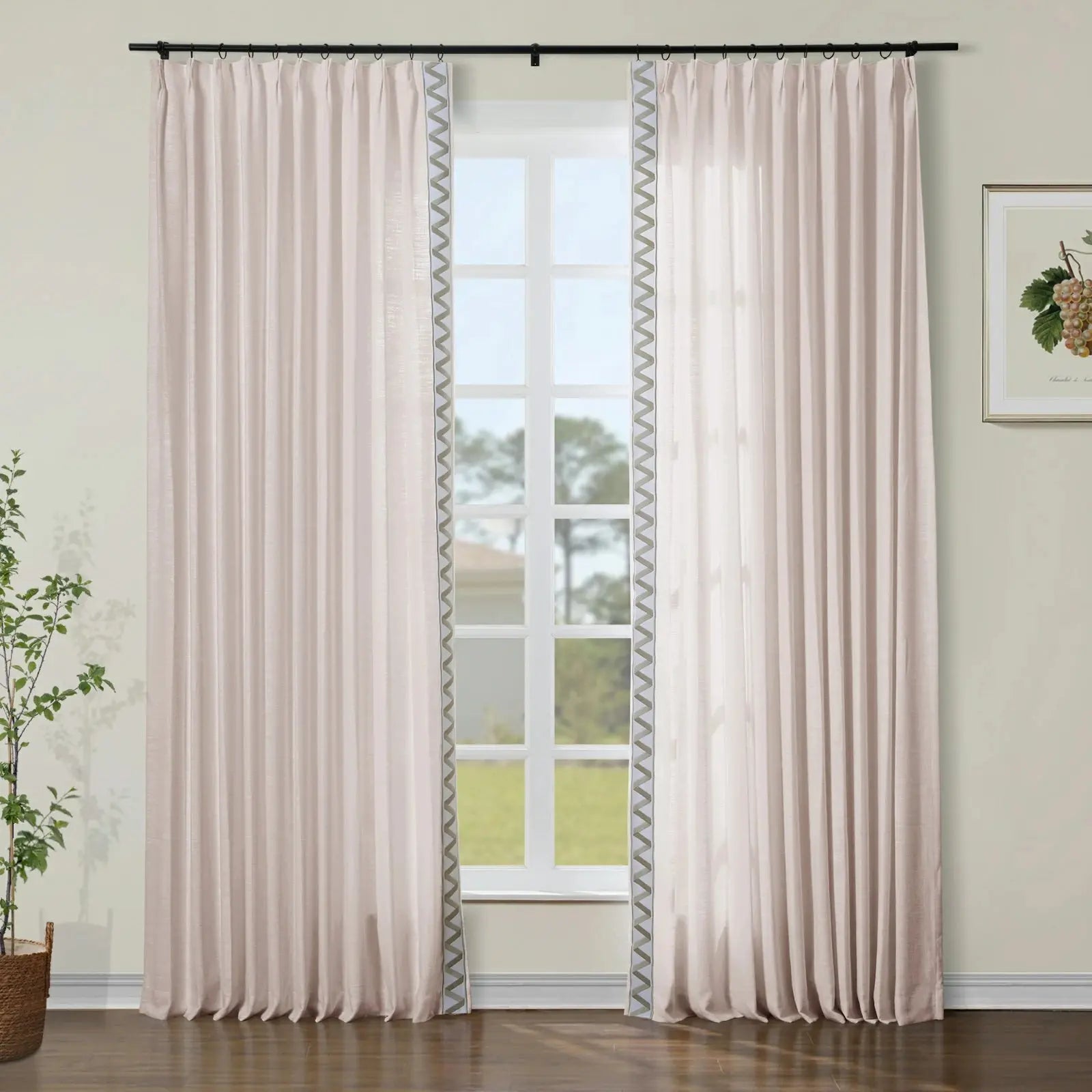 Liz Linen Curtains with Border Trim (Sold per Pair) SLIDINGCURTAIN