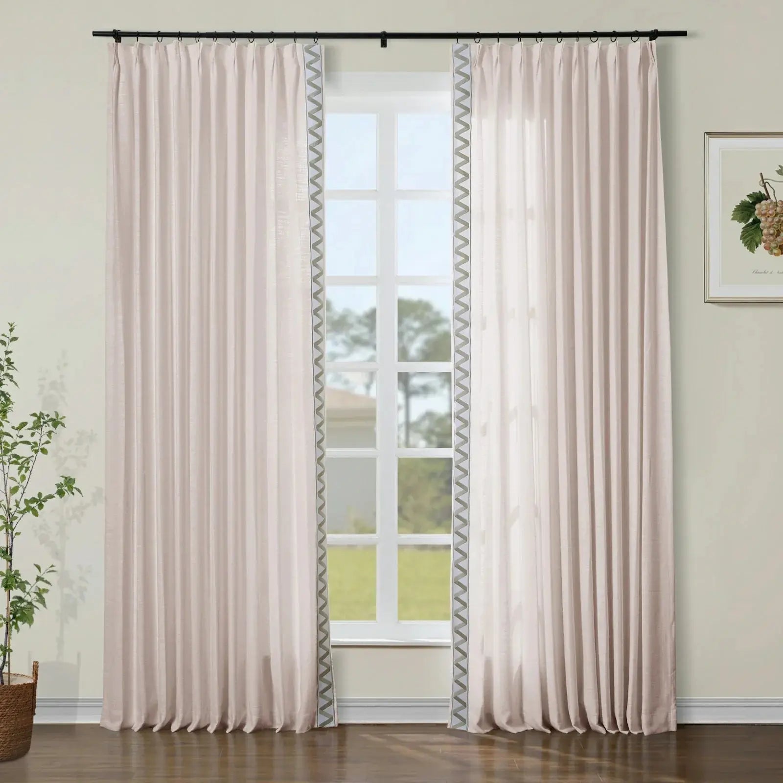 Jawara Luxury Linen Cotton Curtains with Border Trim (Sold per Pair)