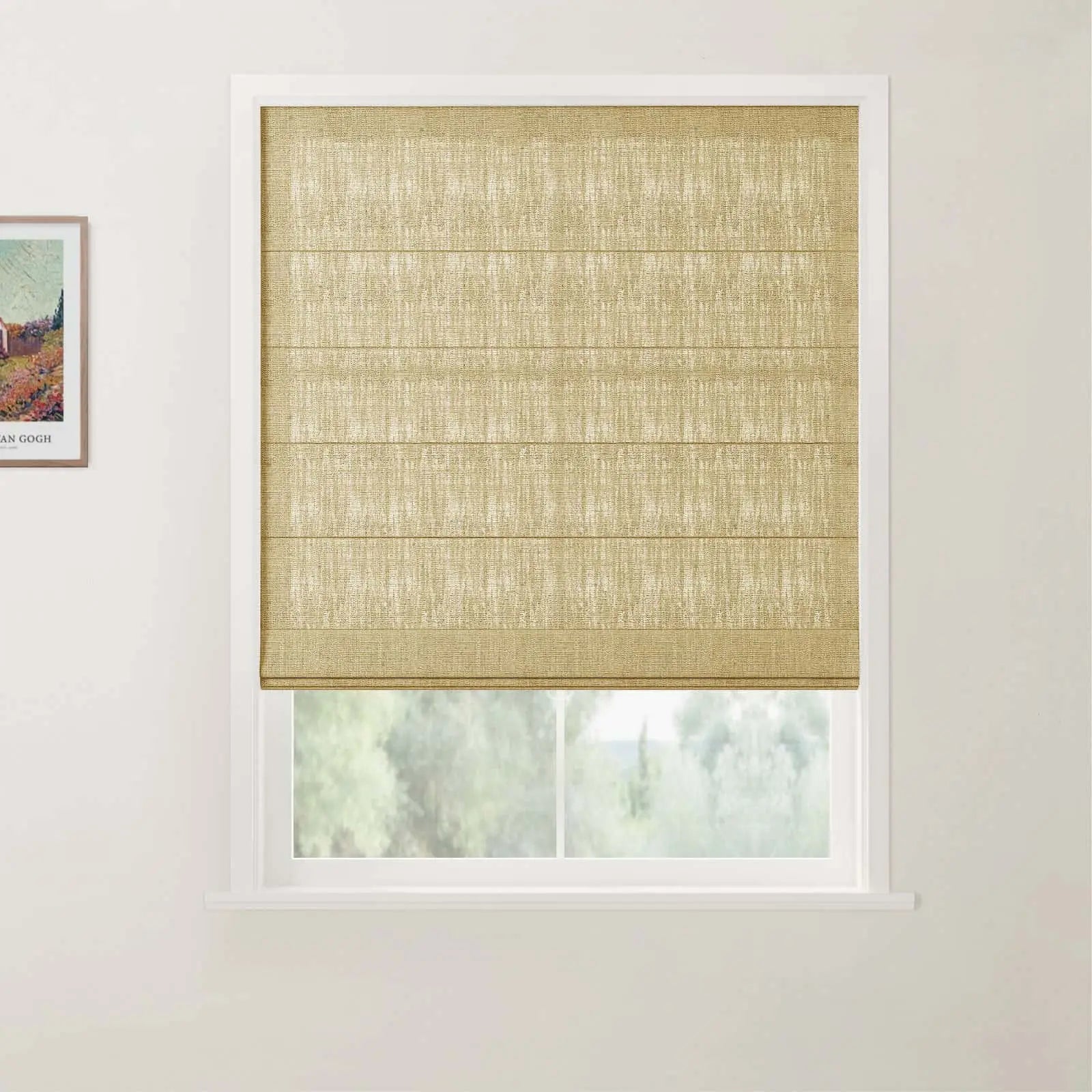 Liz Linen Back Slat Roman Shades Cordless