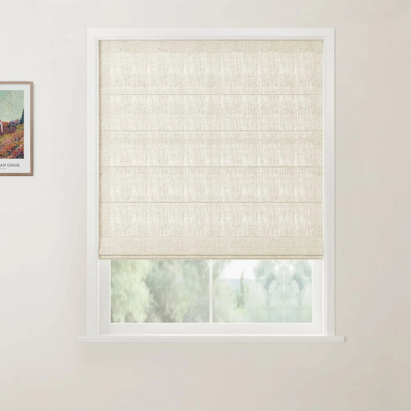 Liz Linen Back Slat Roman Shades Cordless