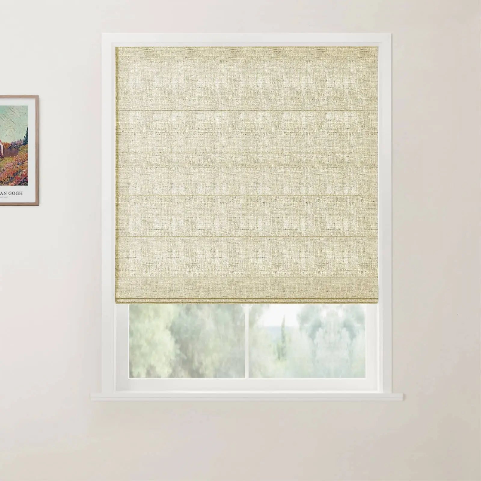 Liz Linen Back Slat Roman Shades Cordless