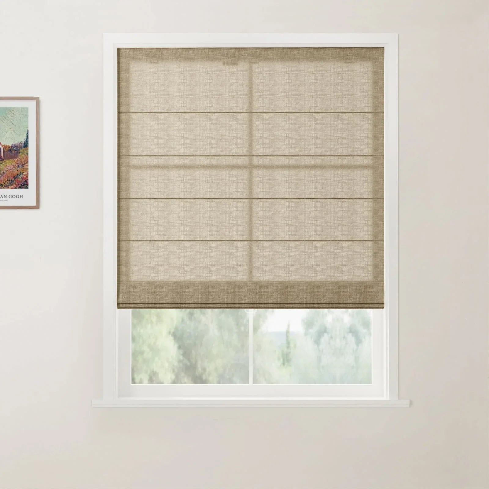 Liz Linen Back Slat Roman Shades Cordless