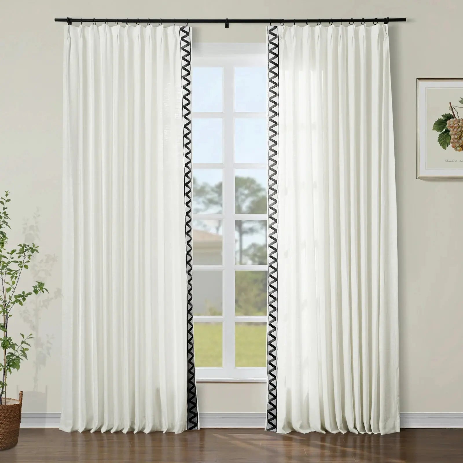 Liz Linen Curtains with Border Trim (Sold per Pair) SLIDINGCURTAIN