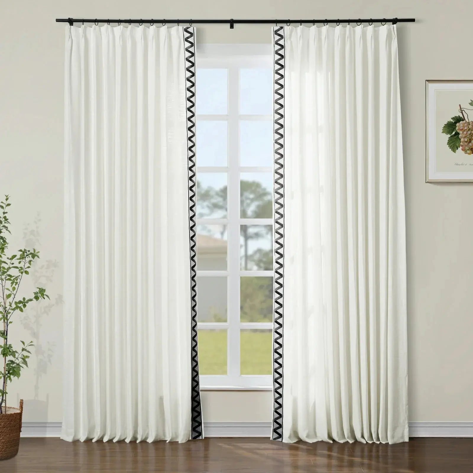 Jawara Luxury Linen Cotton Curtains with Border Trim (Sold per Pair)