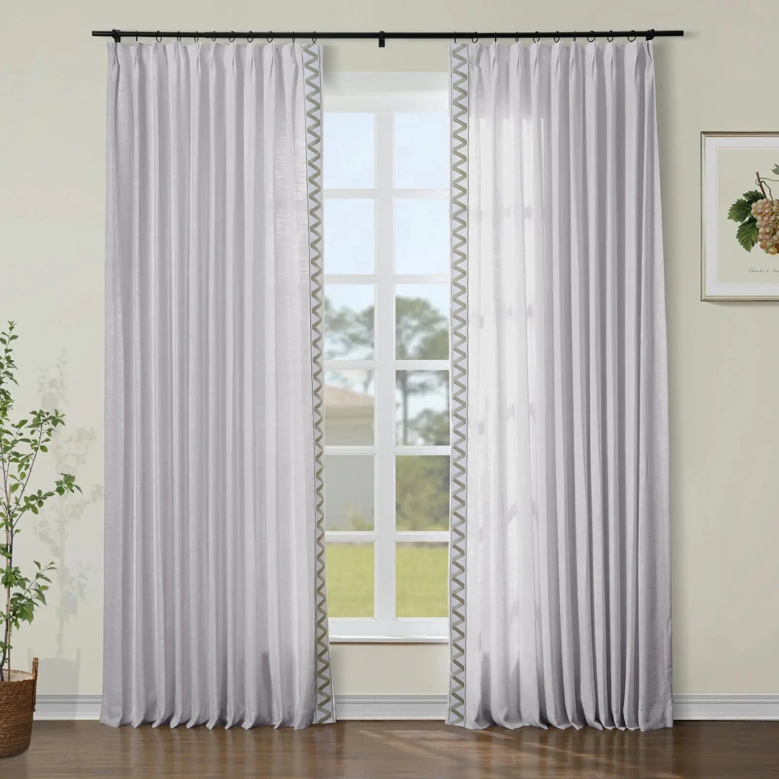 Liz Linen Curtains with Border Trim (Sold per Pair) SLIDINGCURTAIN