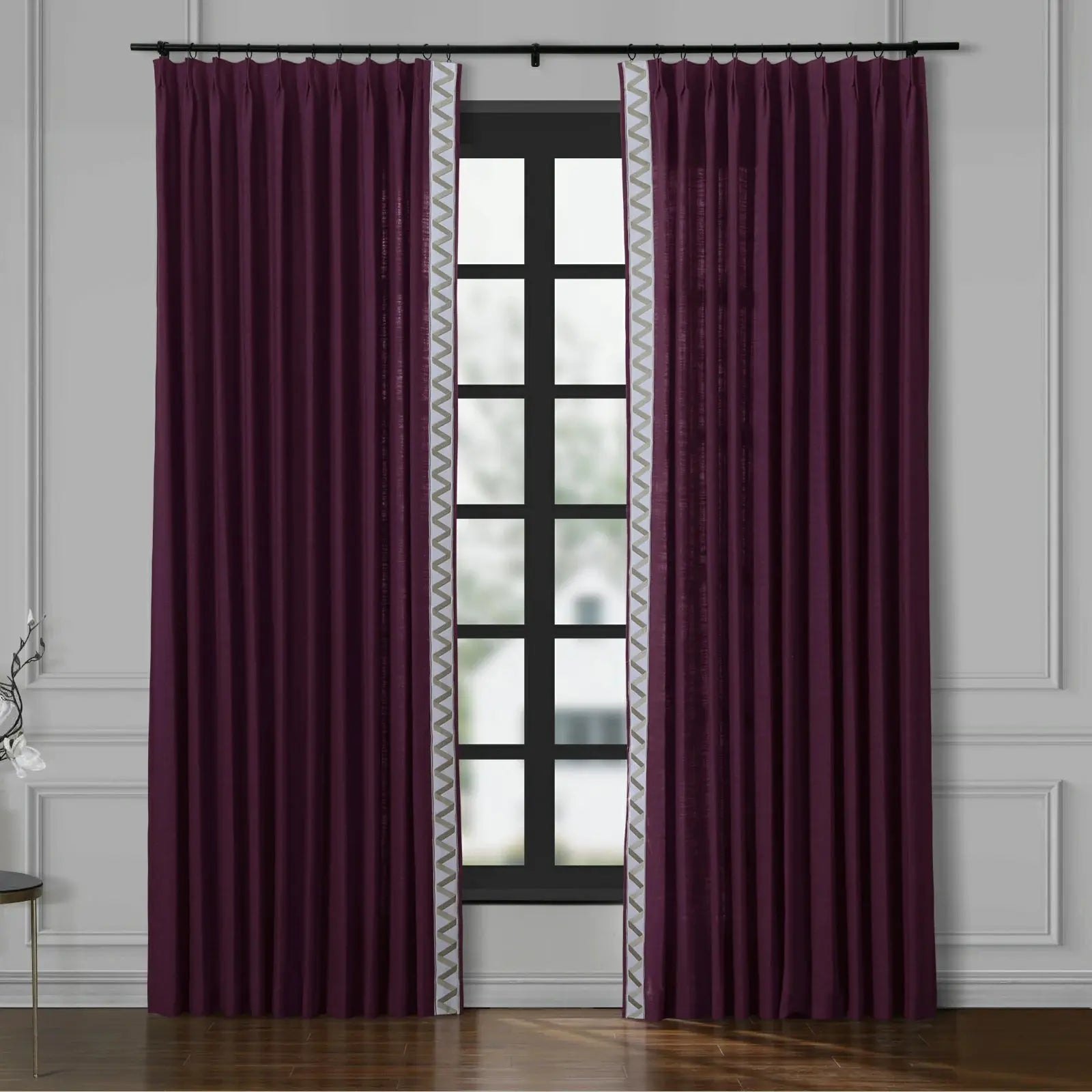 Liz Linen Curtains with Border Trim (Sold per Pair) SLIDINGCURTAIN