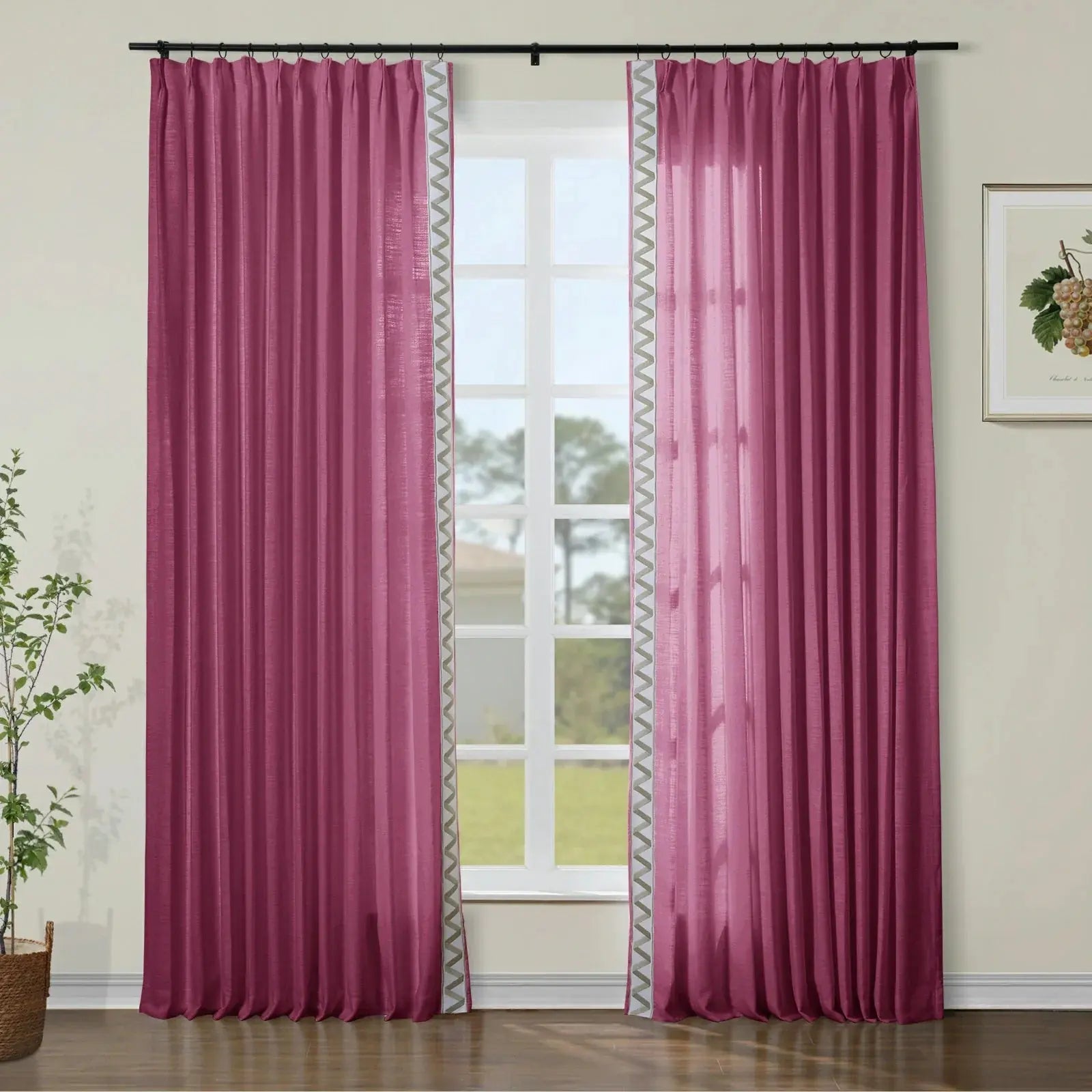 Jawara Luxury Linen Cotton Curtains with Border Trim (Sold per Pair)