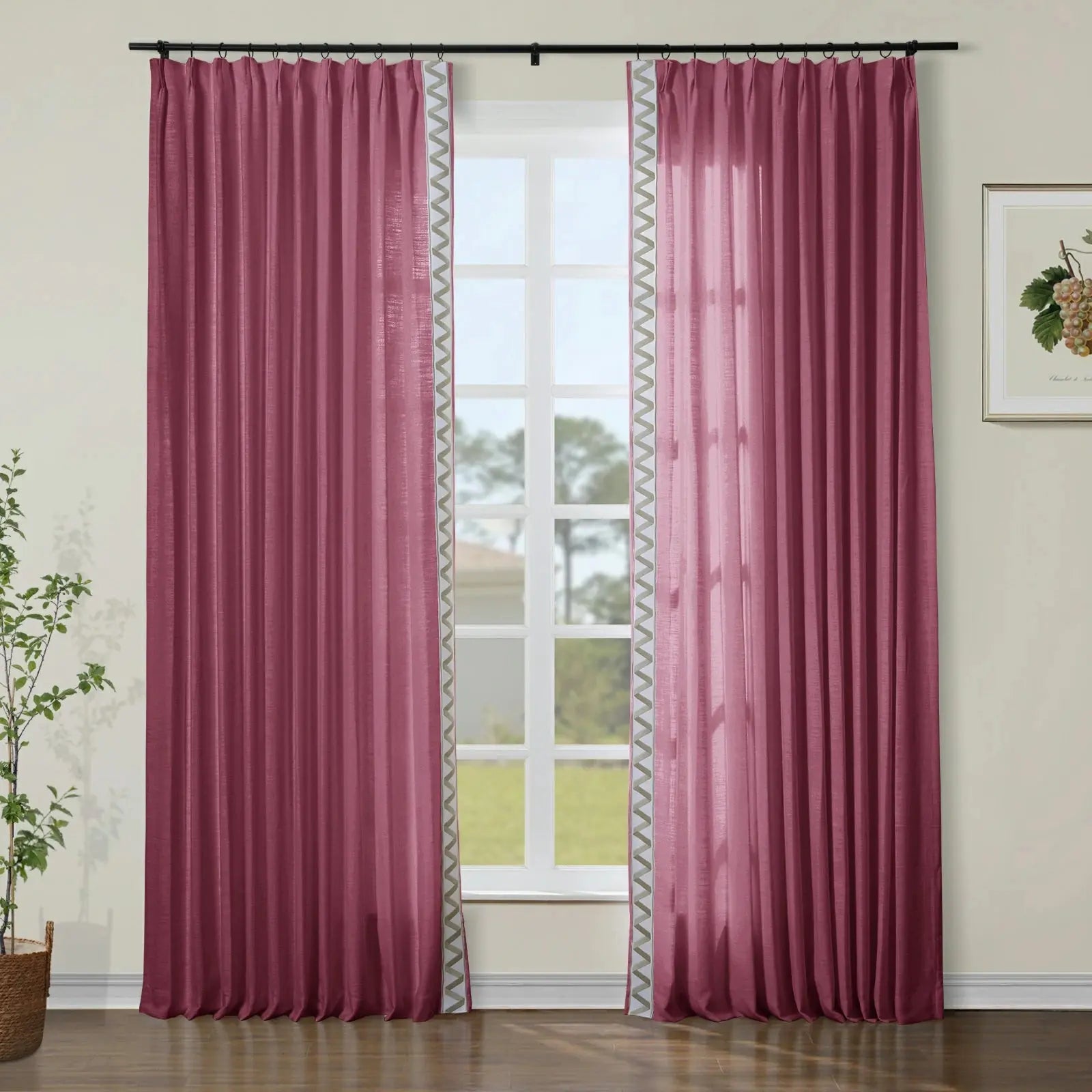 Liz Linen Curtains with Border Trim (Sold per Pair) SLIDINGCURTAIN