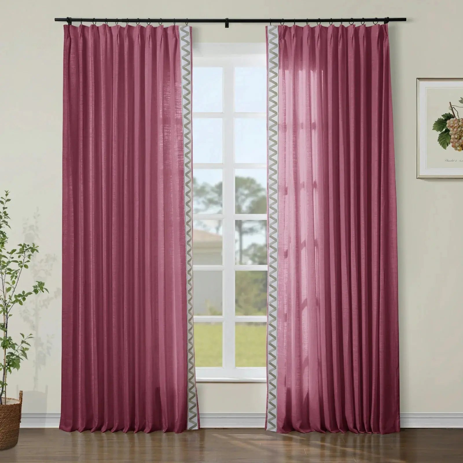 Jawara Luxury Linen Cotton Curtains with Border Trim (Sold per Pair)