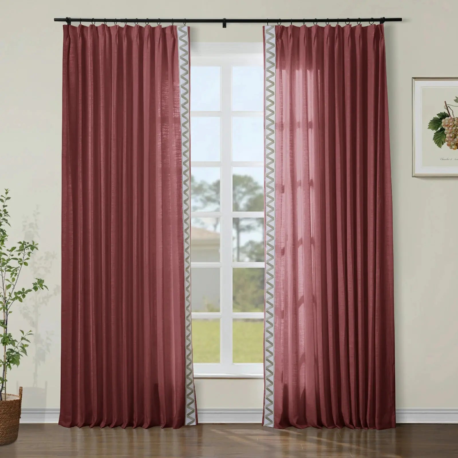 Liz Linen Curtains with Border Trim (Sold per Pair) SLIDINGCURTAIN