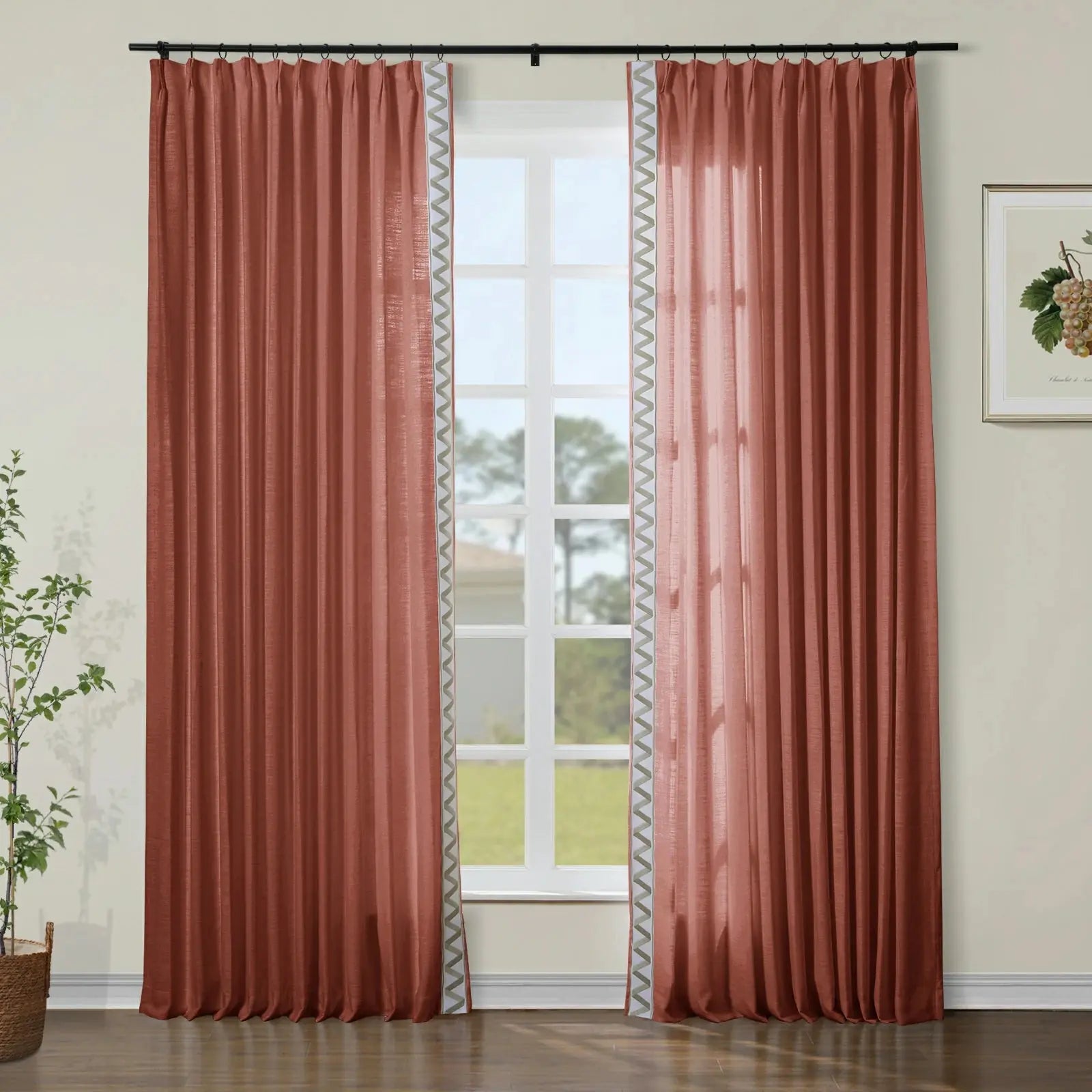 Liz Linen Curtains with Border Trim (Sold per Pair) SLIDINGCURTAIN