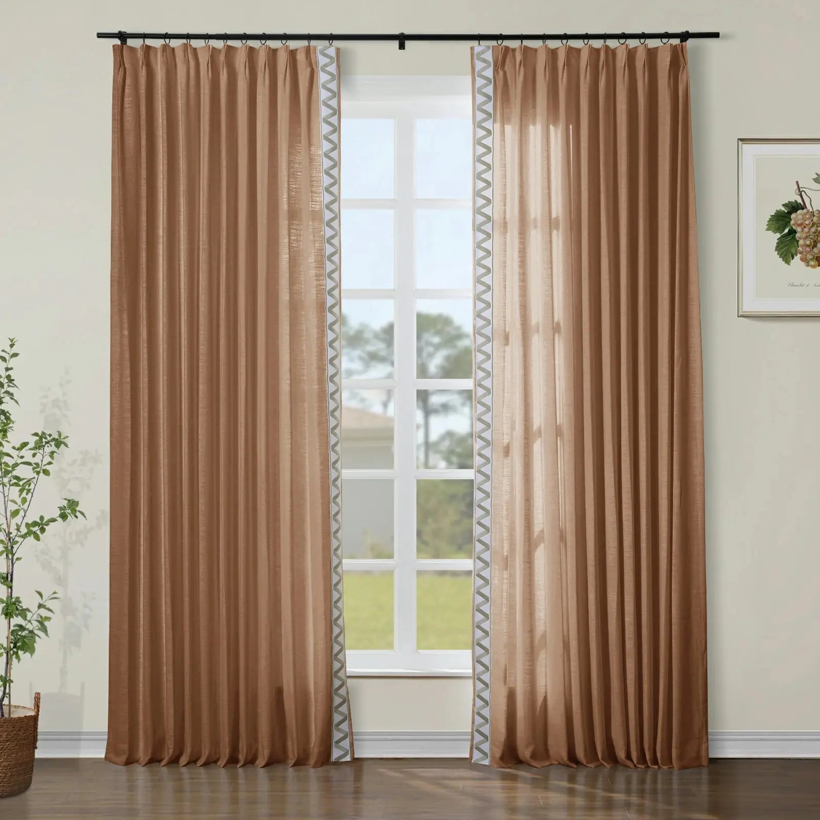 Liz Linen Curtains with Border Trim (Sold per Pair) SLIDINGCURTAIN