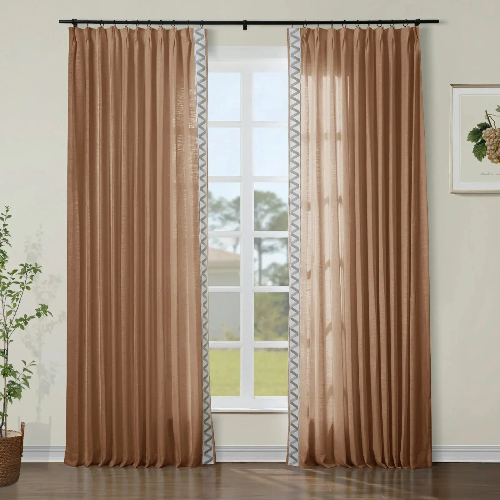 Jawara Luxury Linen Cotton Curtains with Border Trim (Sold per Pair)