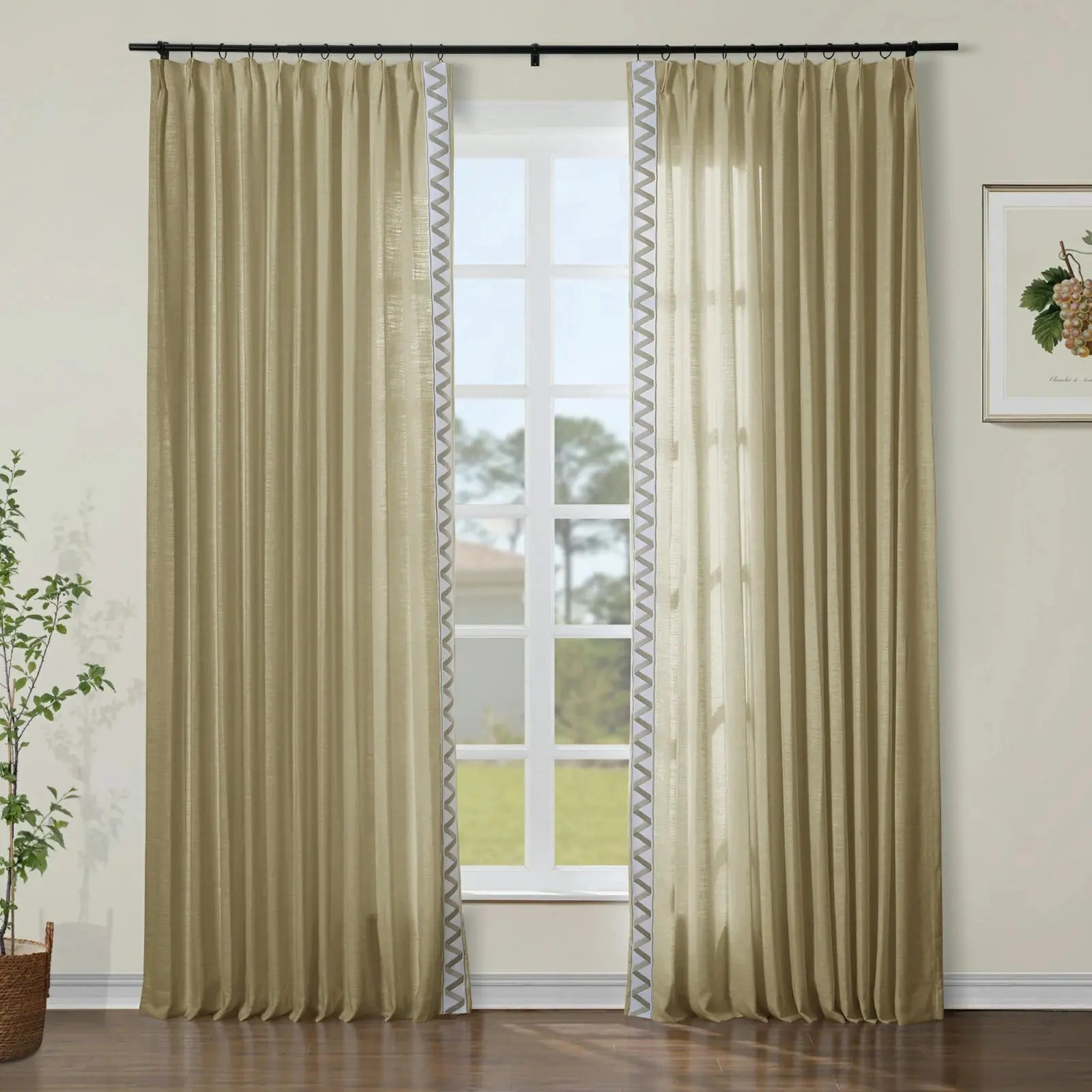 Liz Linen Curtains with Border Trim (Sold per Pair) SLIDINGCURTAIN