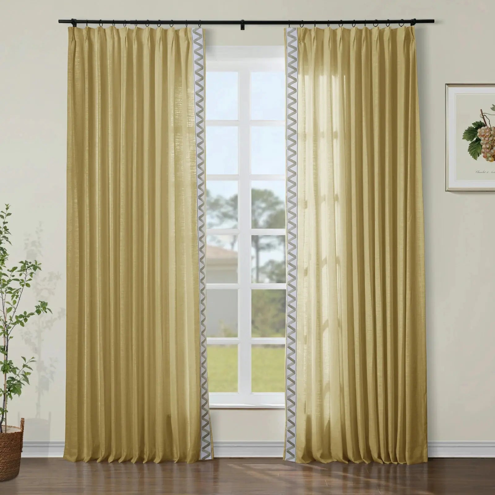 Liz Linen Curtains with Border Trim (Sold per Pair) SLIDINGCURTAIN