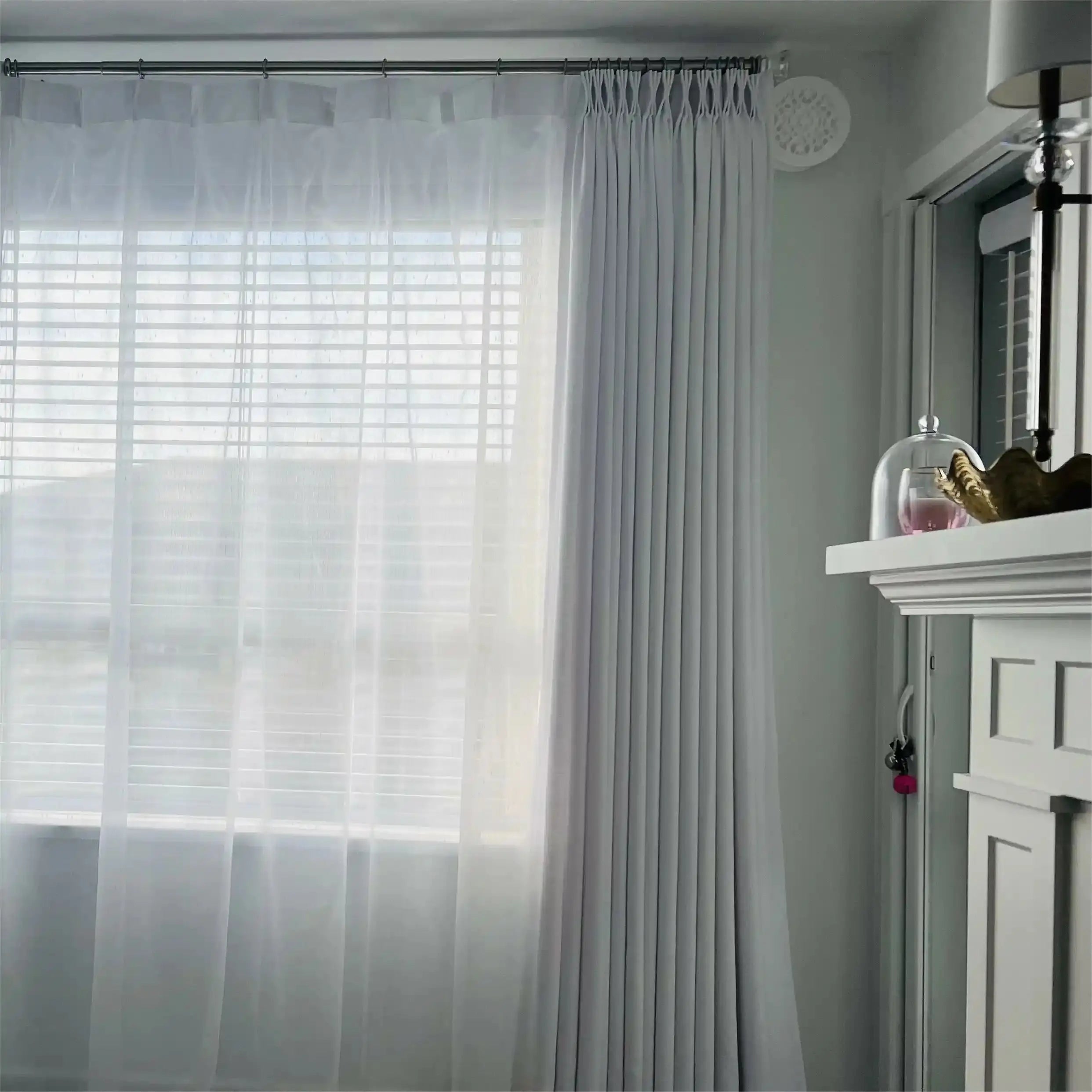 Florida Embossed White Semi Sheer Curtain Pleated