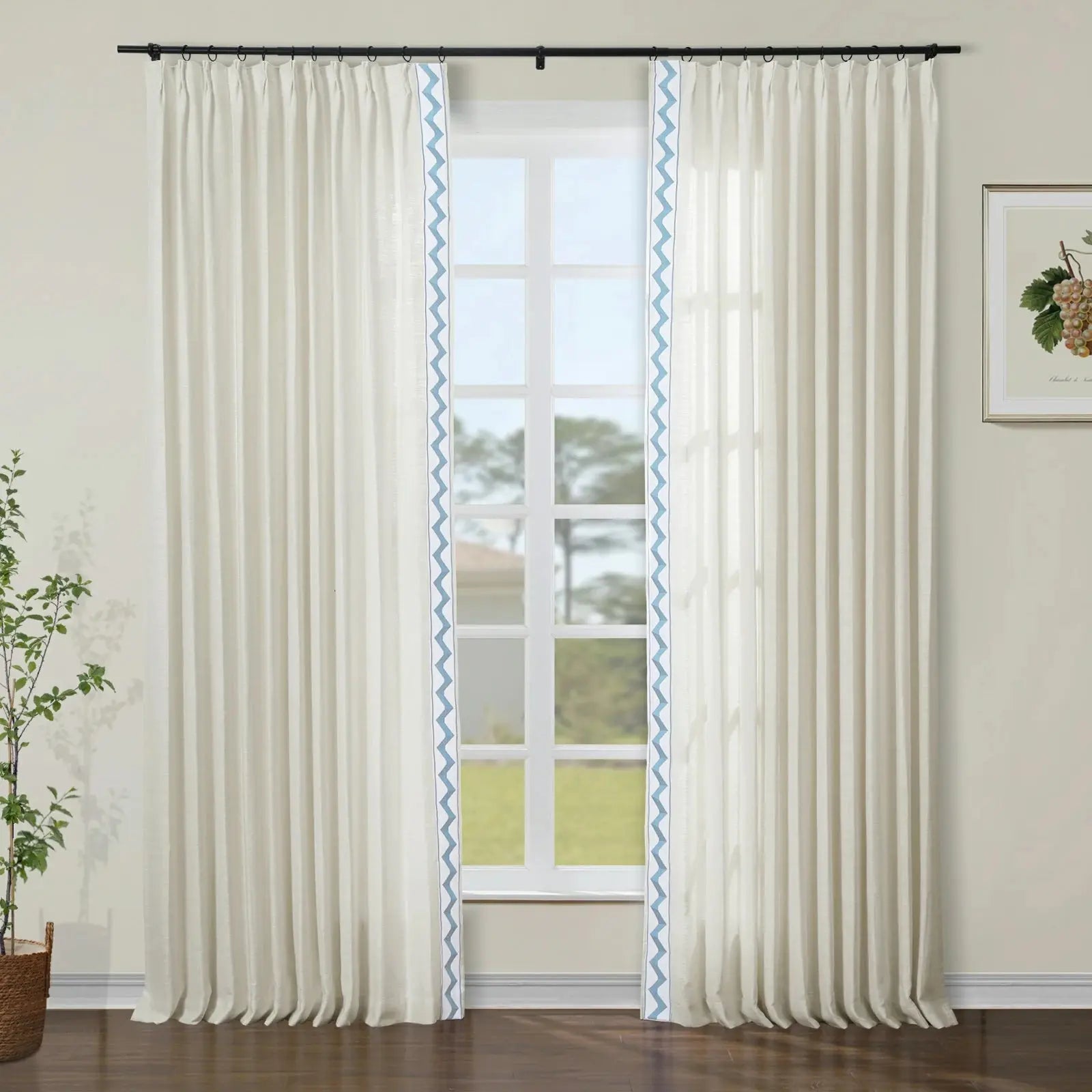 Liz Linen Curtains with Border Trim (Sold per Pair) SLIDINGCURTAIN