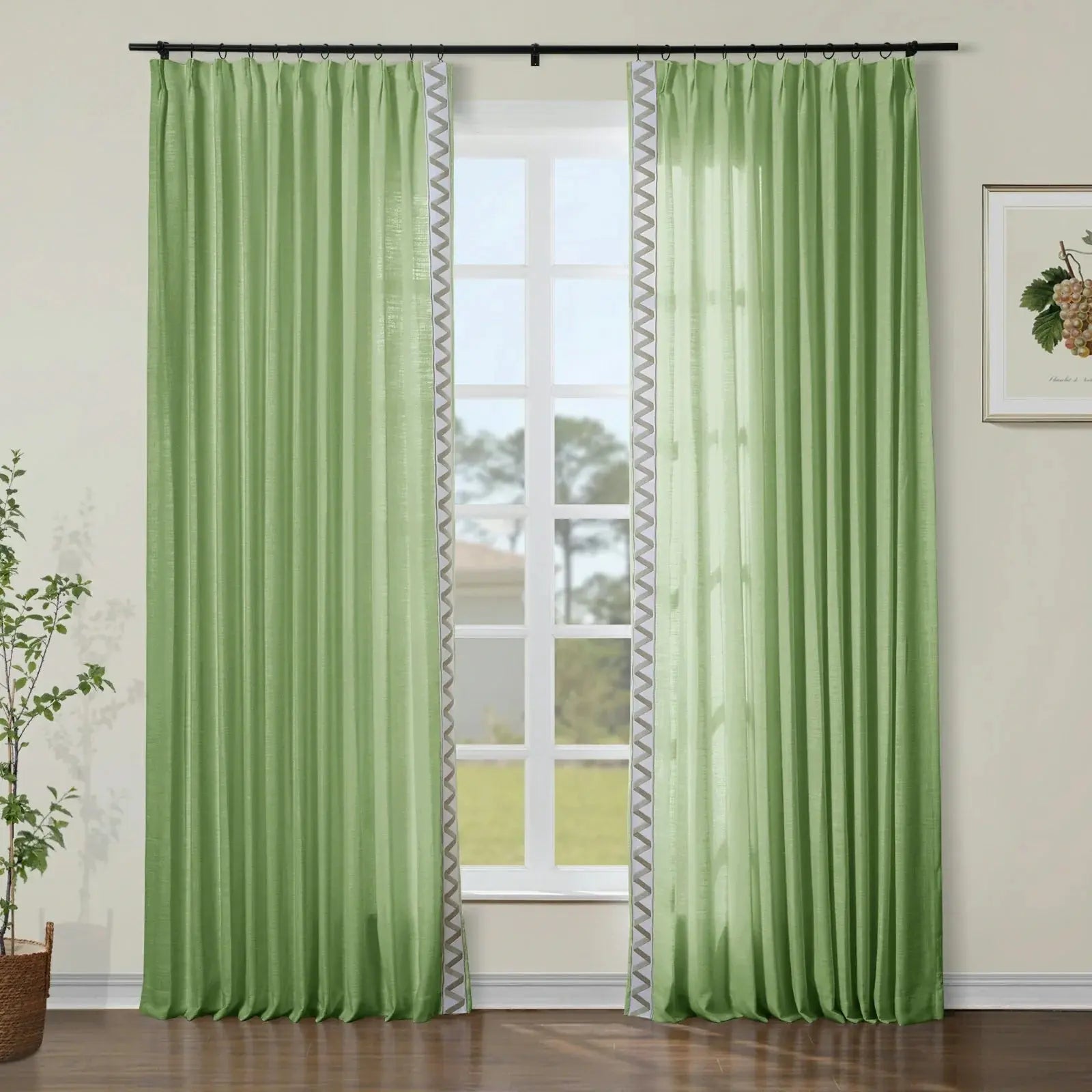 Jawara Luxury Linen Cotton Curtains with Border Trim (Sold per Pair)