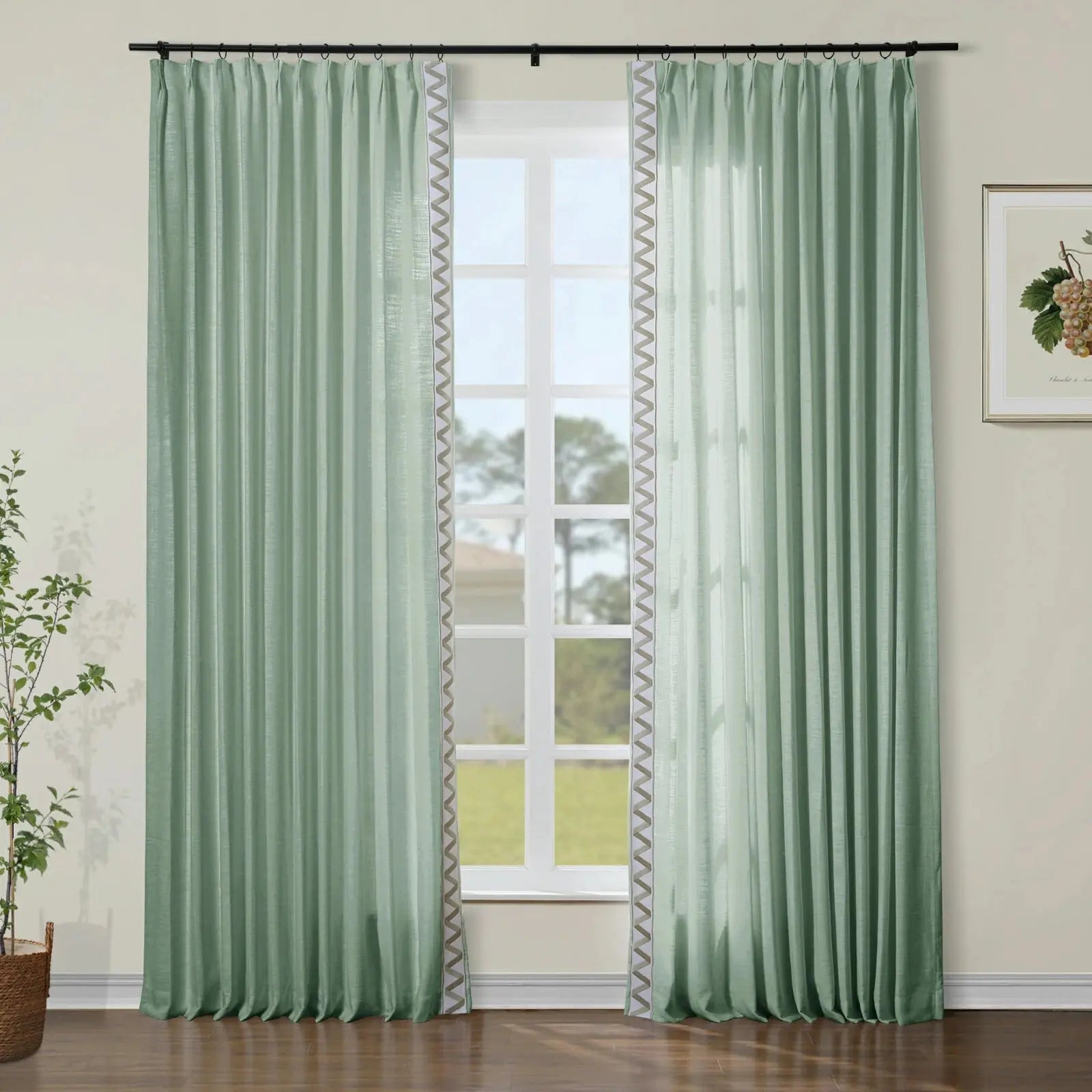 Liz Linen Curtains with Border Trim (Sold per Pair) SLIDINGCURTAIN