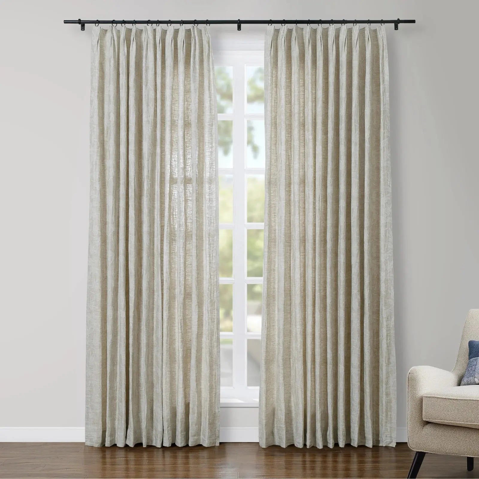 Lance 100% Linen Jacquard Curtain Pleated SLIDINGCURTAIN