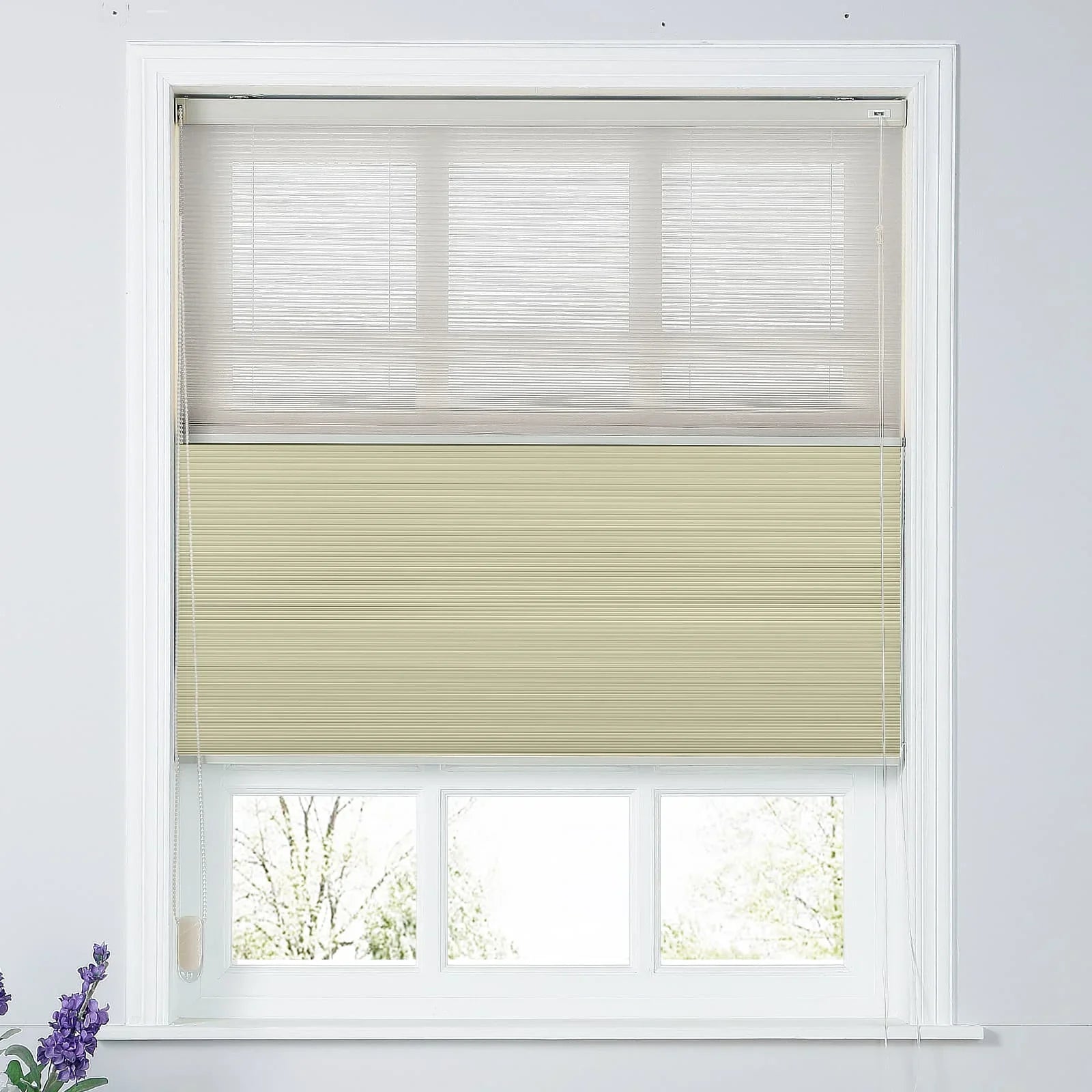 Rhodes Day-Night Cellular Blackout TriShade Cord Lift-White Sheer SLIDINGCURTAIN