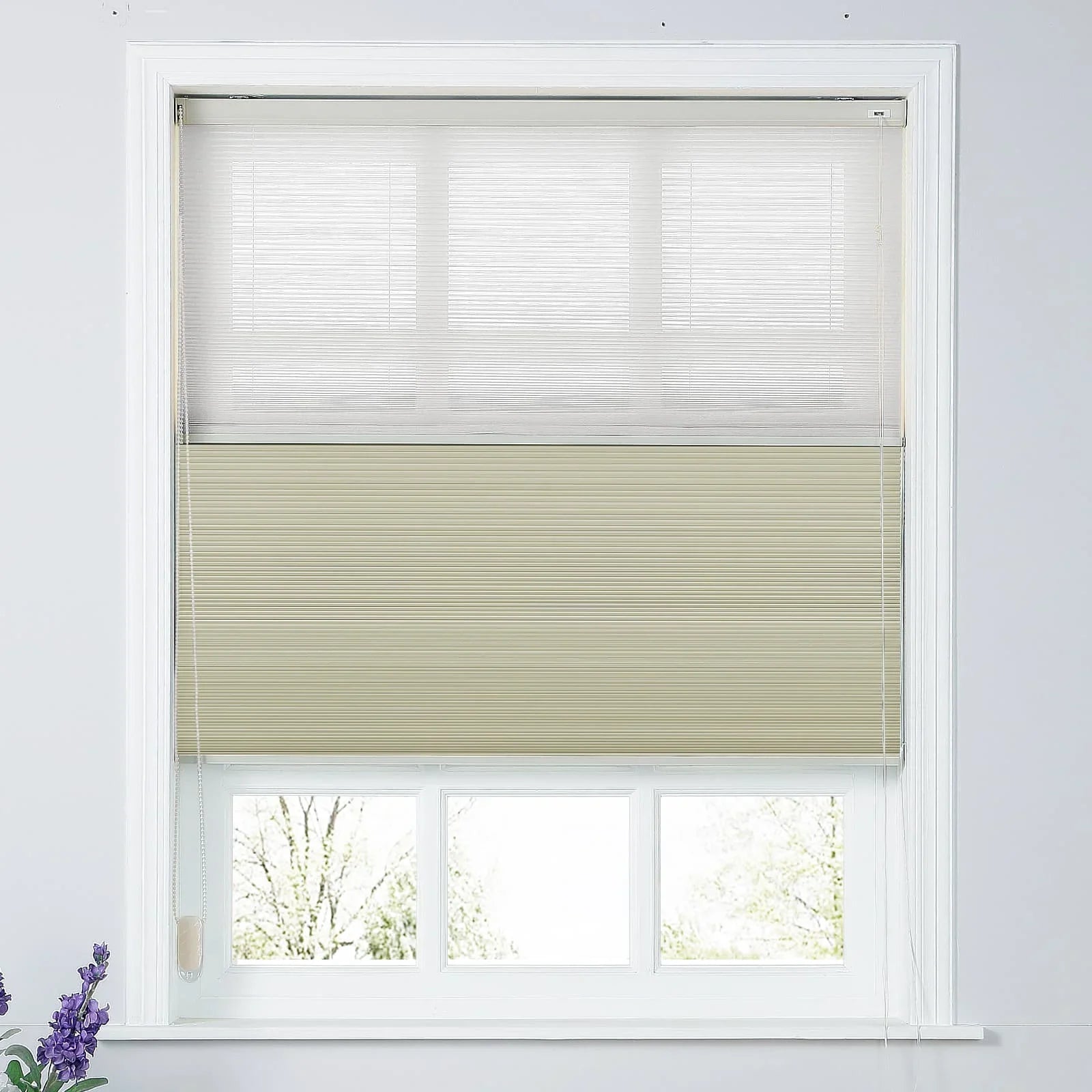 Rhodes Day-Night Cellular Blackout TriShade Cord Lift-White Sheer SLIDINGCURTAIN