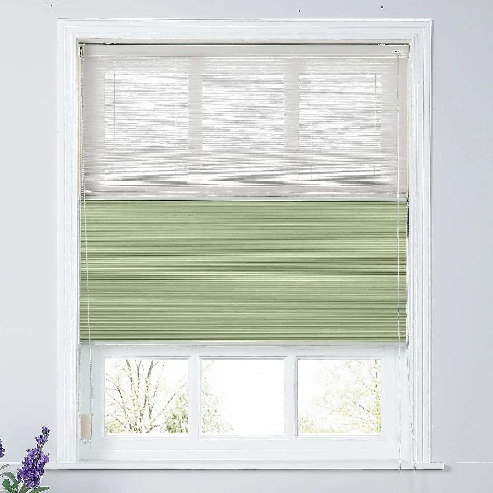 Rhodes Day-Night Cellular Blackout TriShade Cord Lift-White Sheer SLIDINGCURTAIN